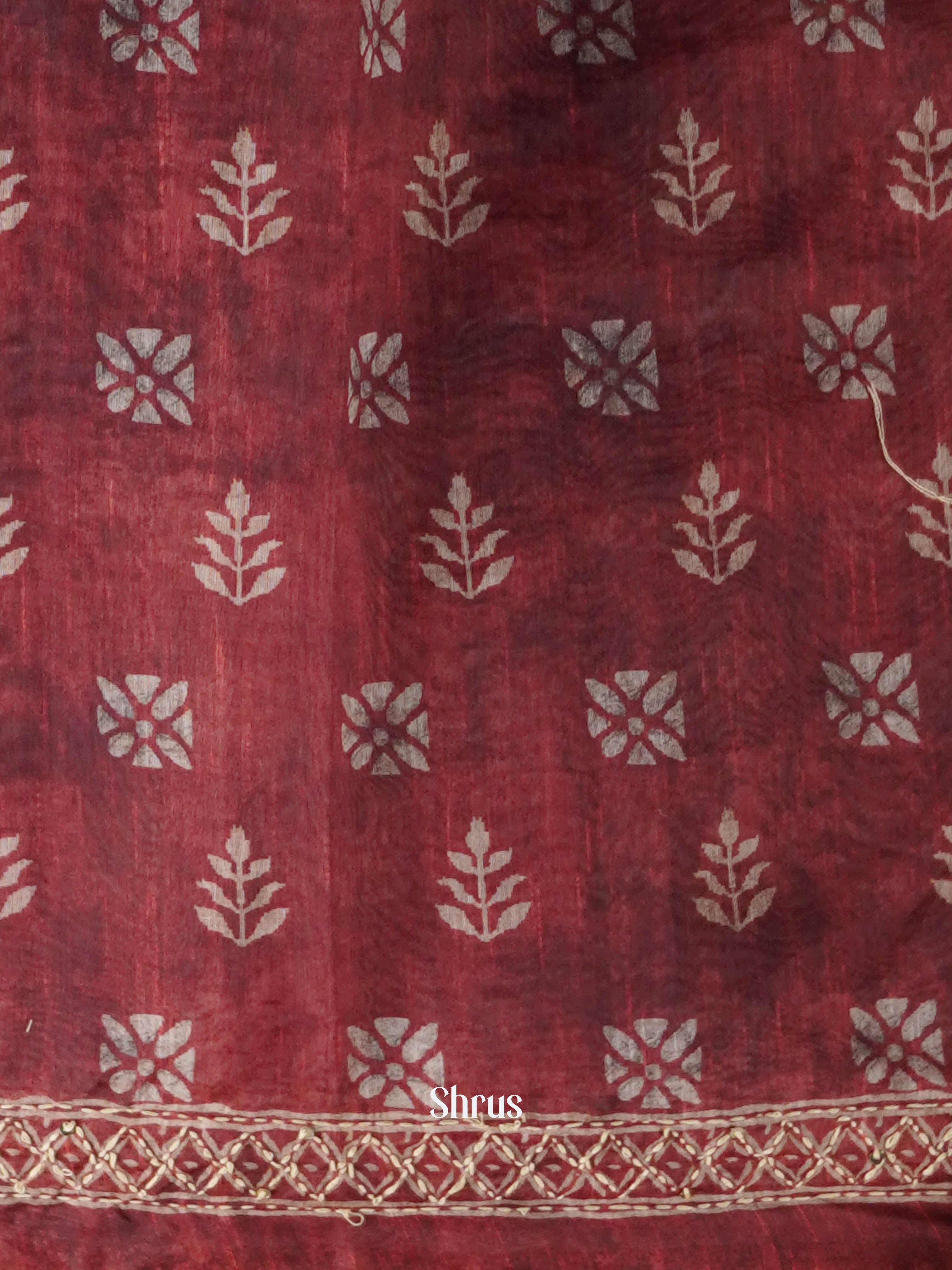 Maroon - Semi Kantha Saree - Shop on ShrusEternity.com