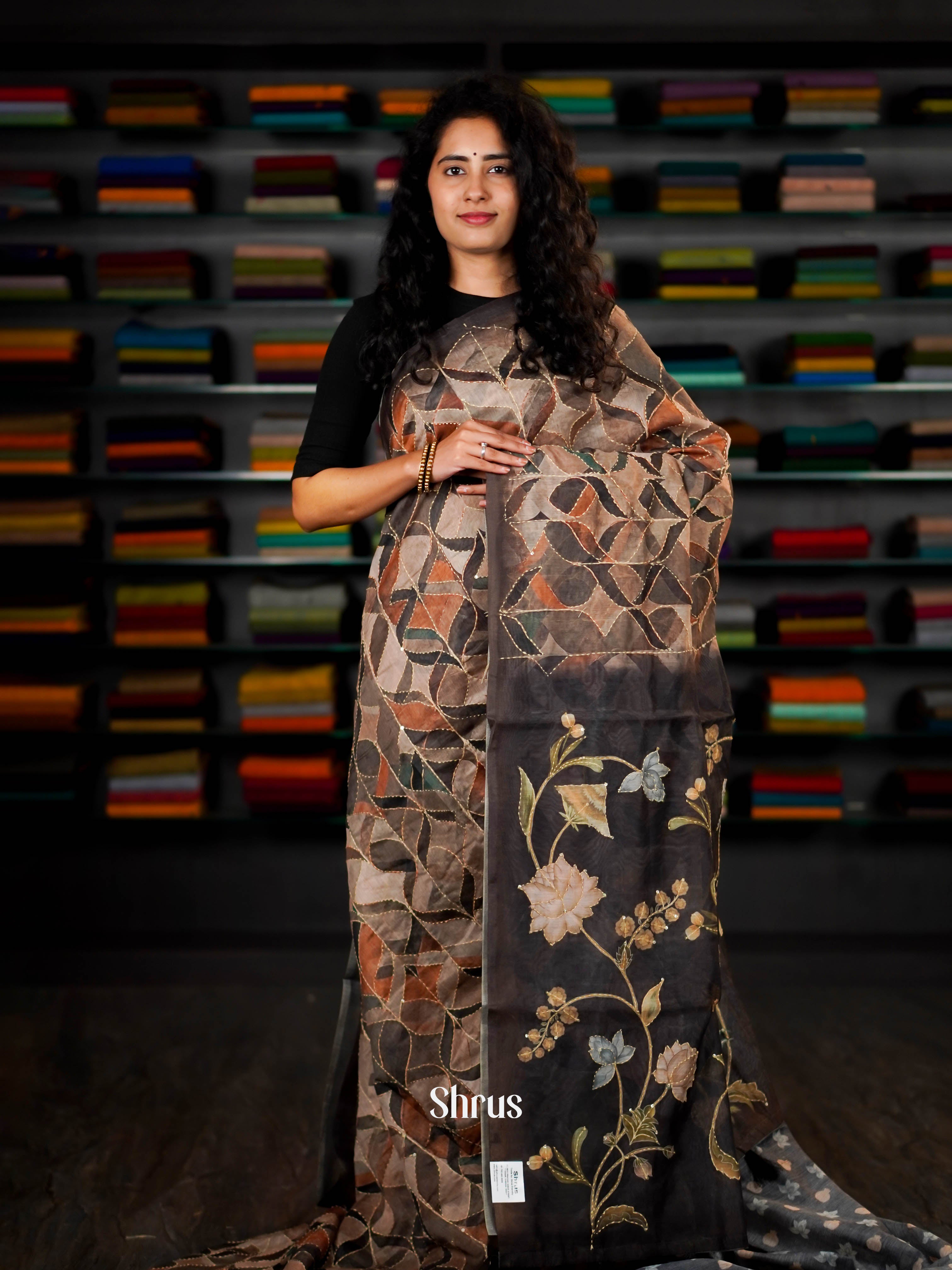 Black - Semi Kantha Saree - Shop on ShrusEternity.com
