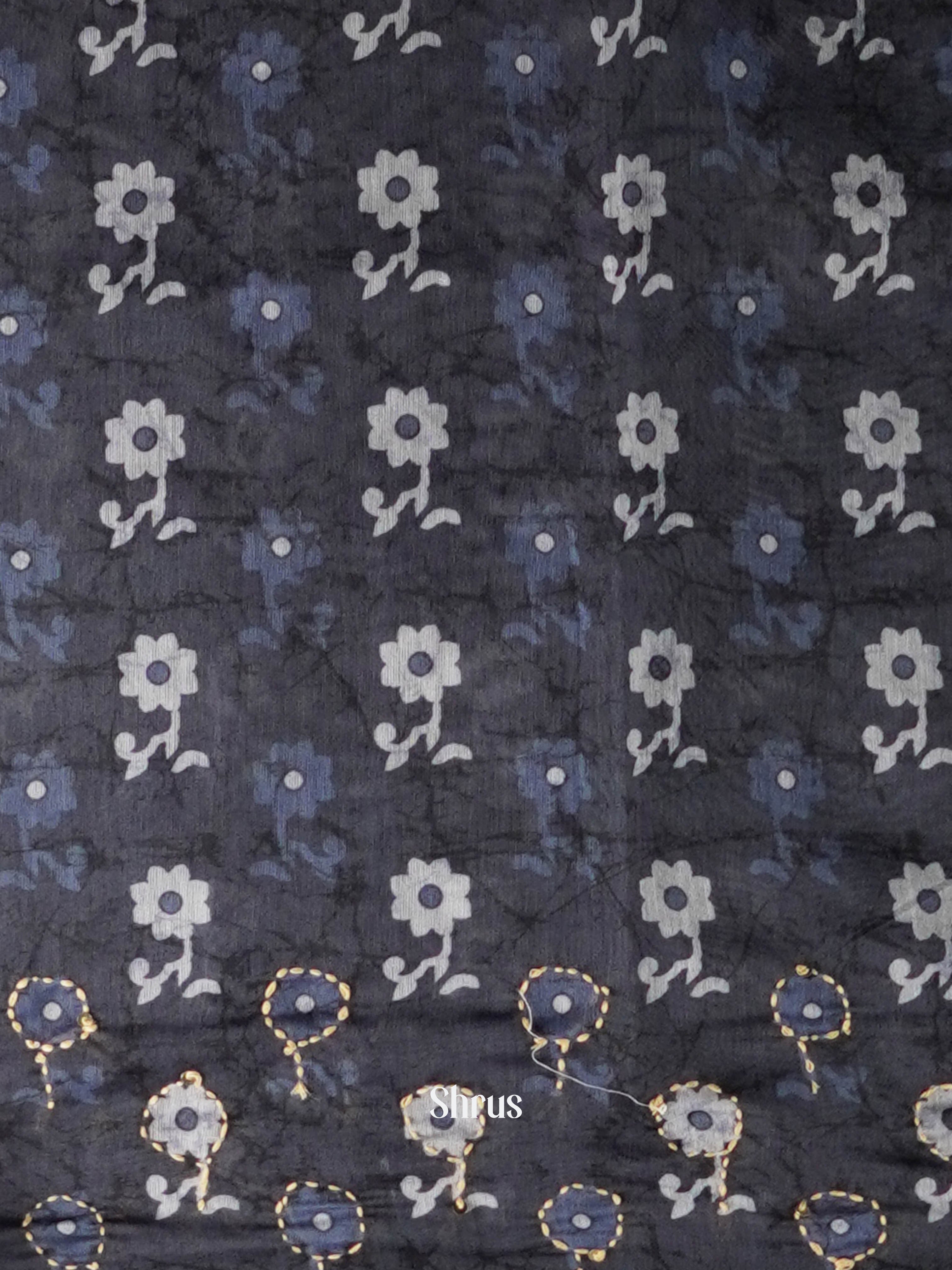 Blue & Grey - Semi Kantha Saree - Shop on ShrusEternity.com