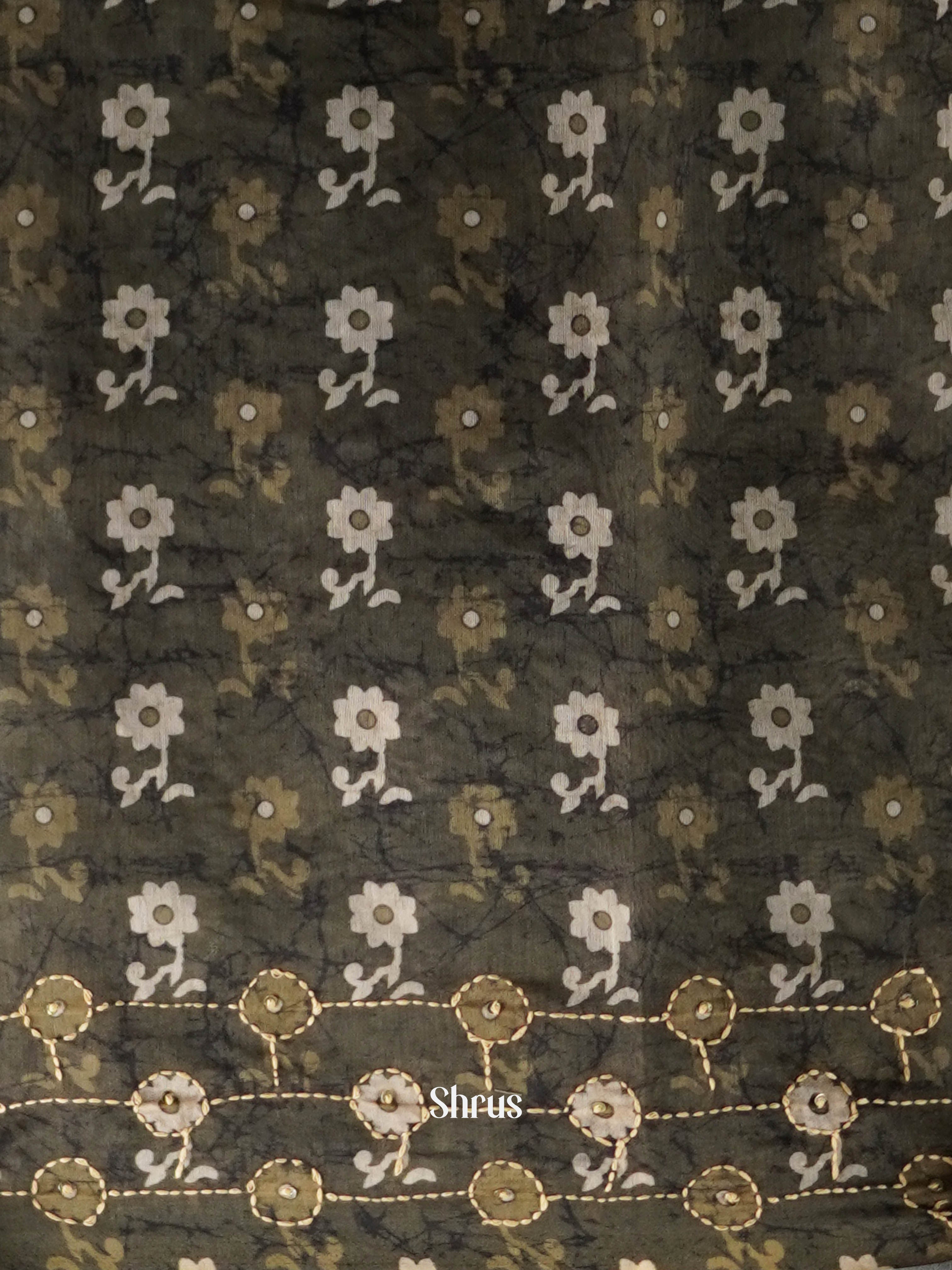 Green & Cream - Semi Kantha Saree - Shop on ShrusEternity.com