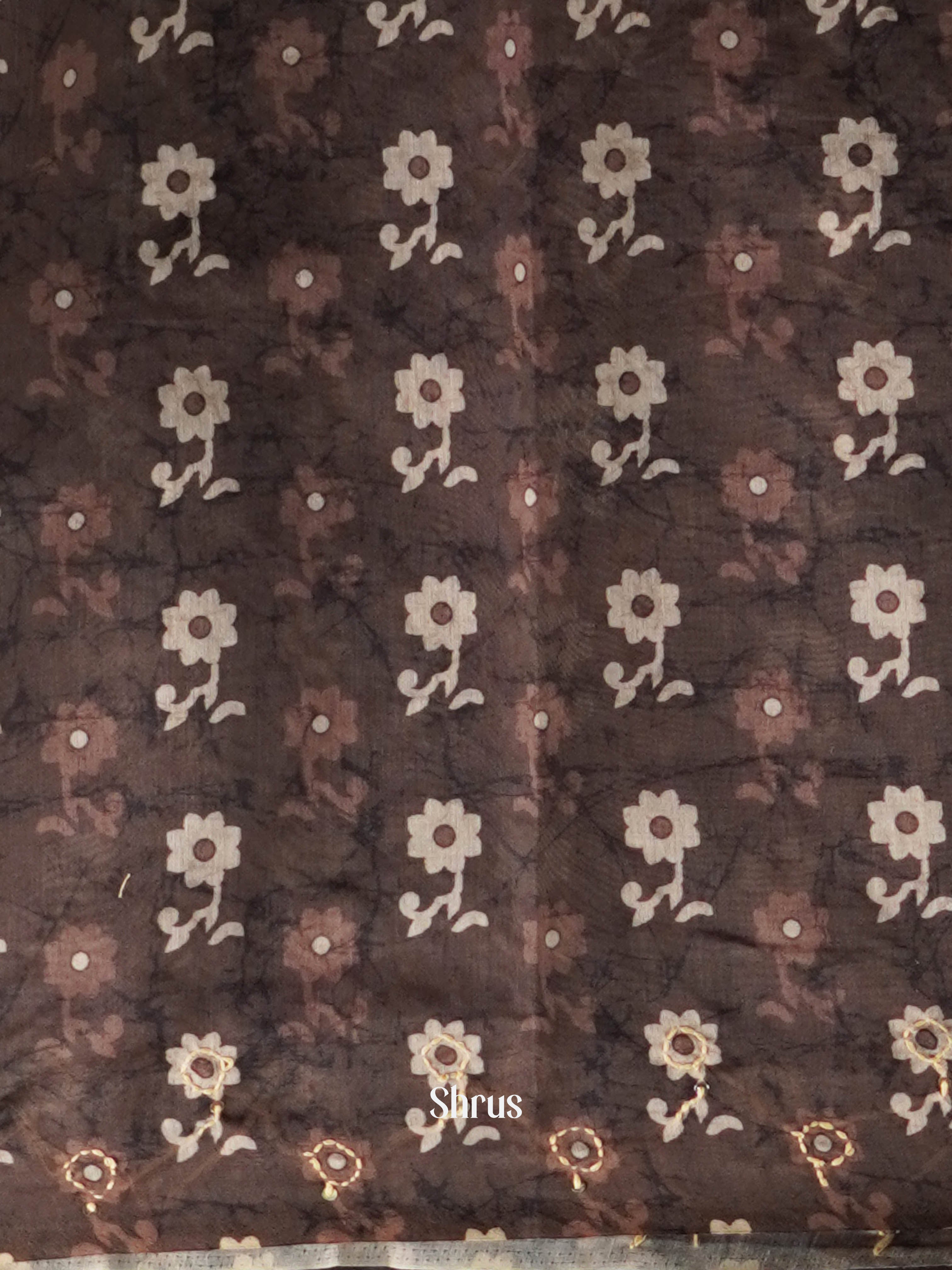 Brown & Cream - Semi Kantha Saree - Shop on ShrusEternity.com