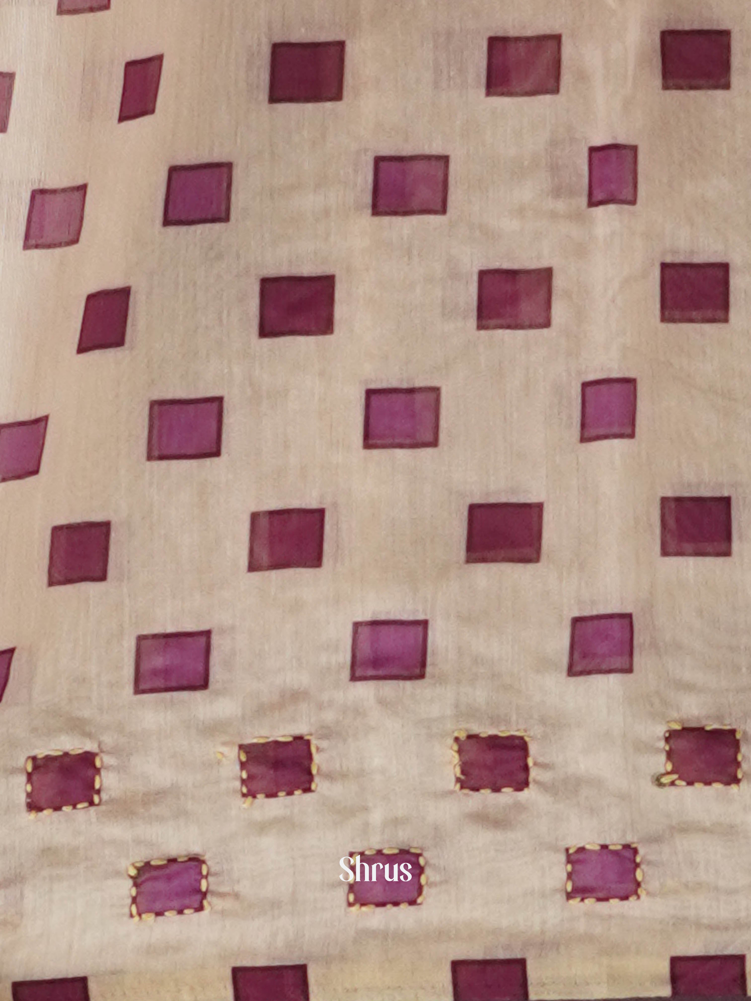 Cream - Semi Kantha Saree - Shop on ShrusEternity.com