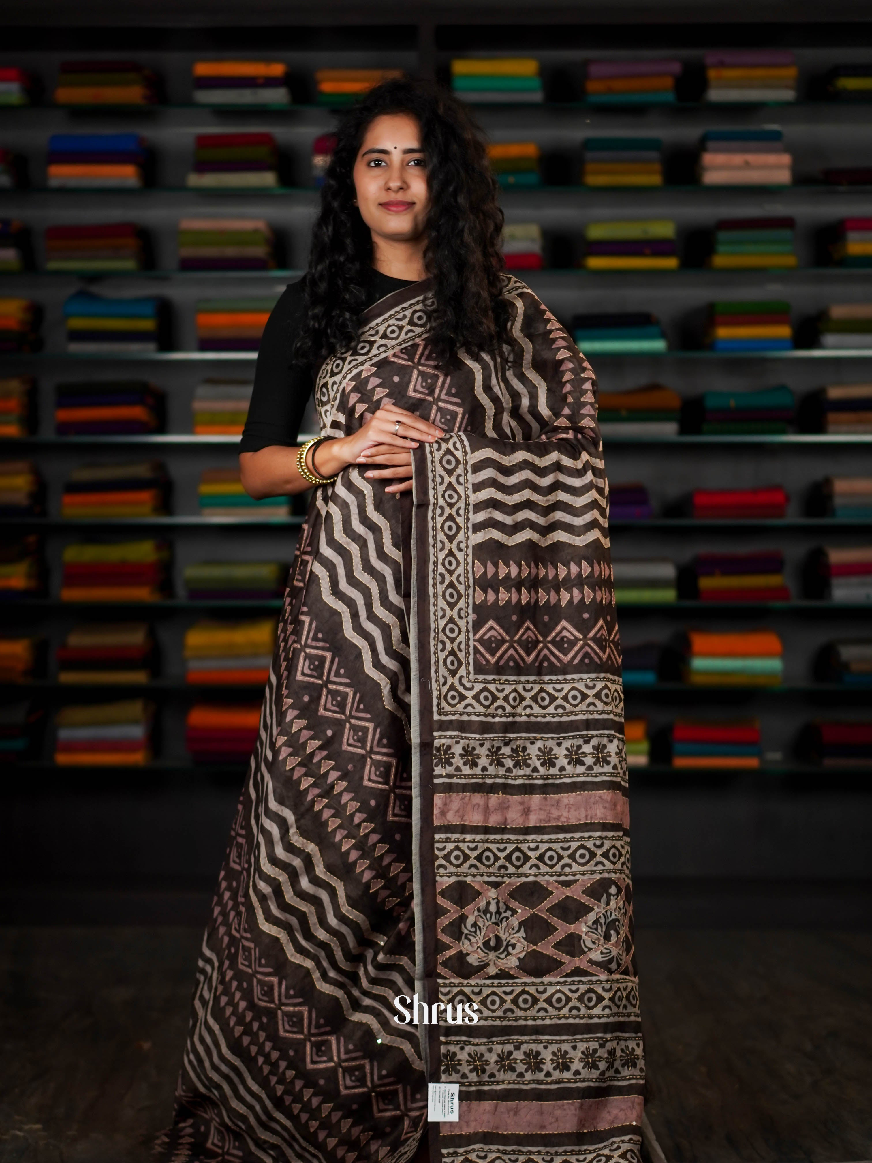 Green - Semi Kantha Saree - Shop on ShrusEternity.com