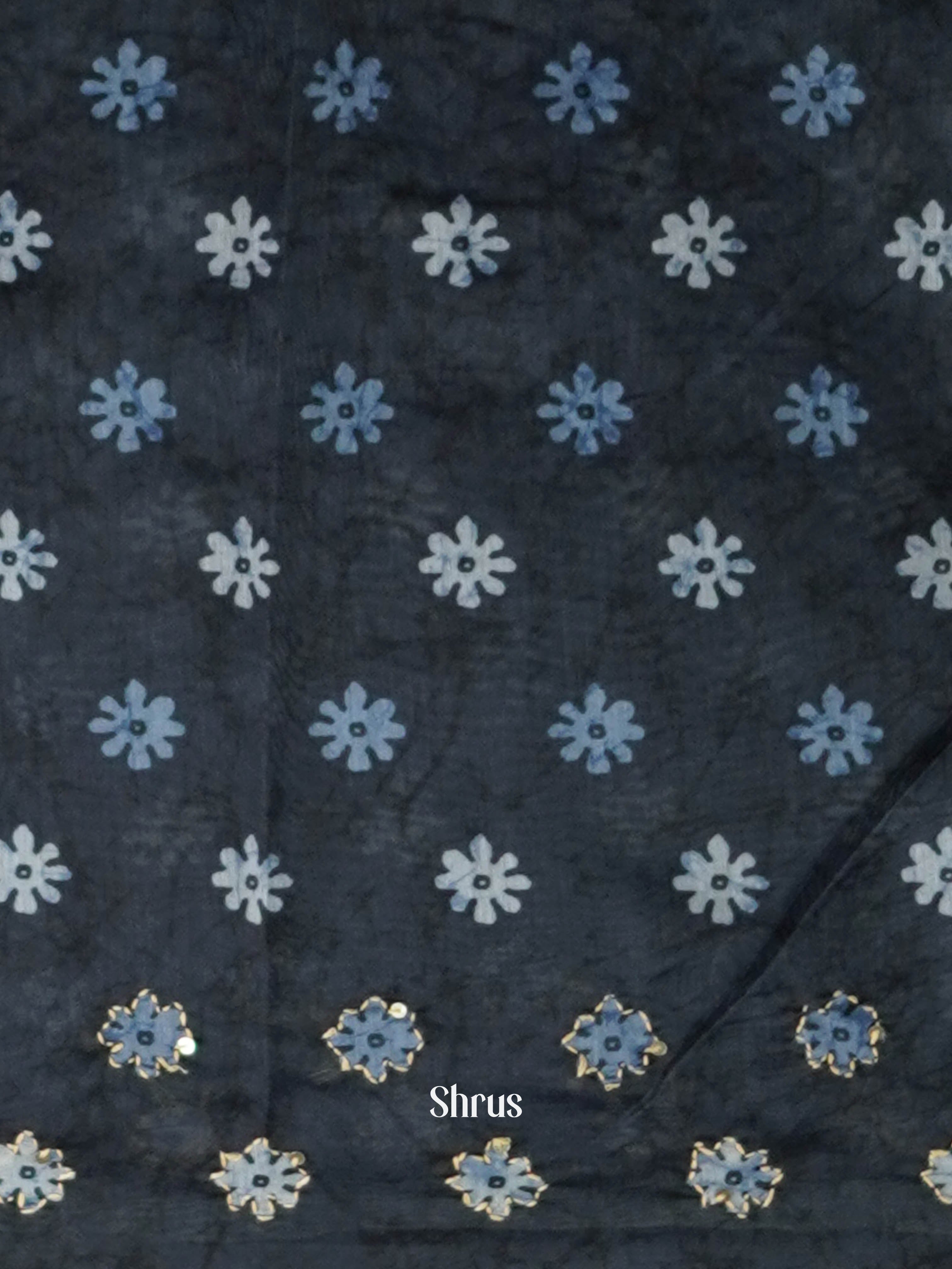 Prussian Blue - Semi Kantha Saree - Shop on ShrusEternity.com