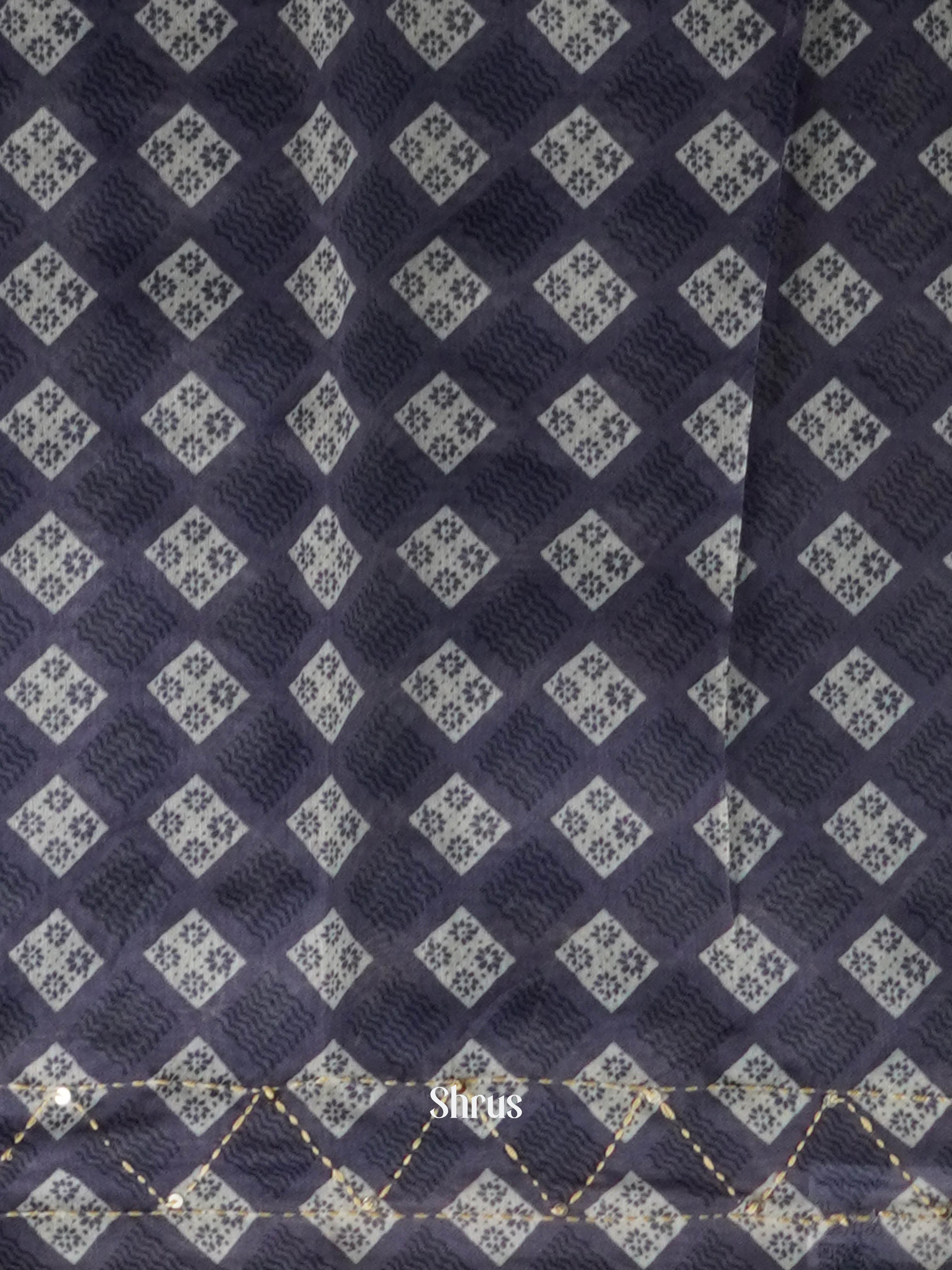 Grey - Semi Kantha Saree - Shop on ShrusEternity.com
