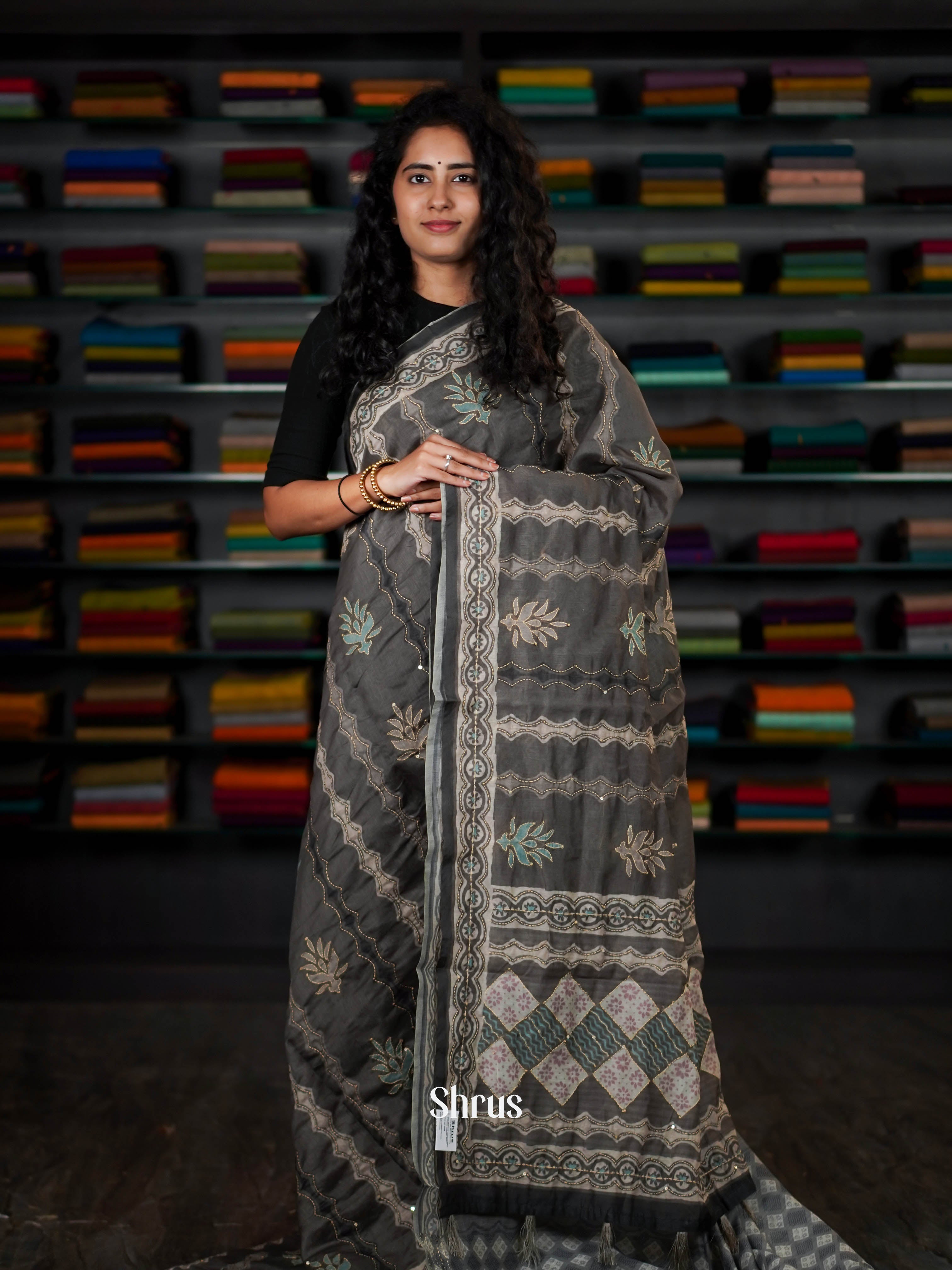 Green - Semi Kantha Saree - Shop on ShrusEternity.com