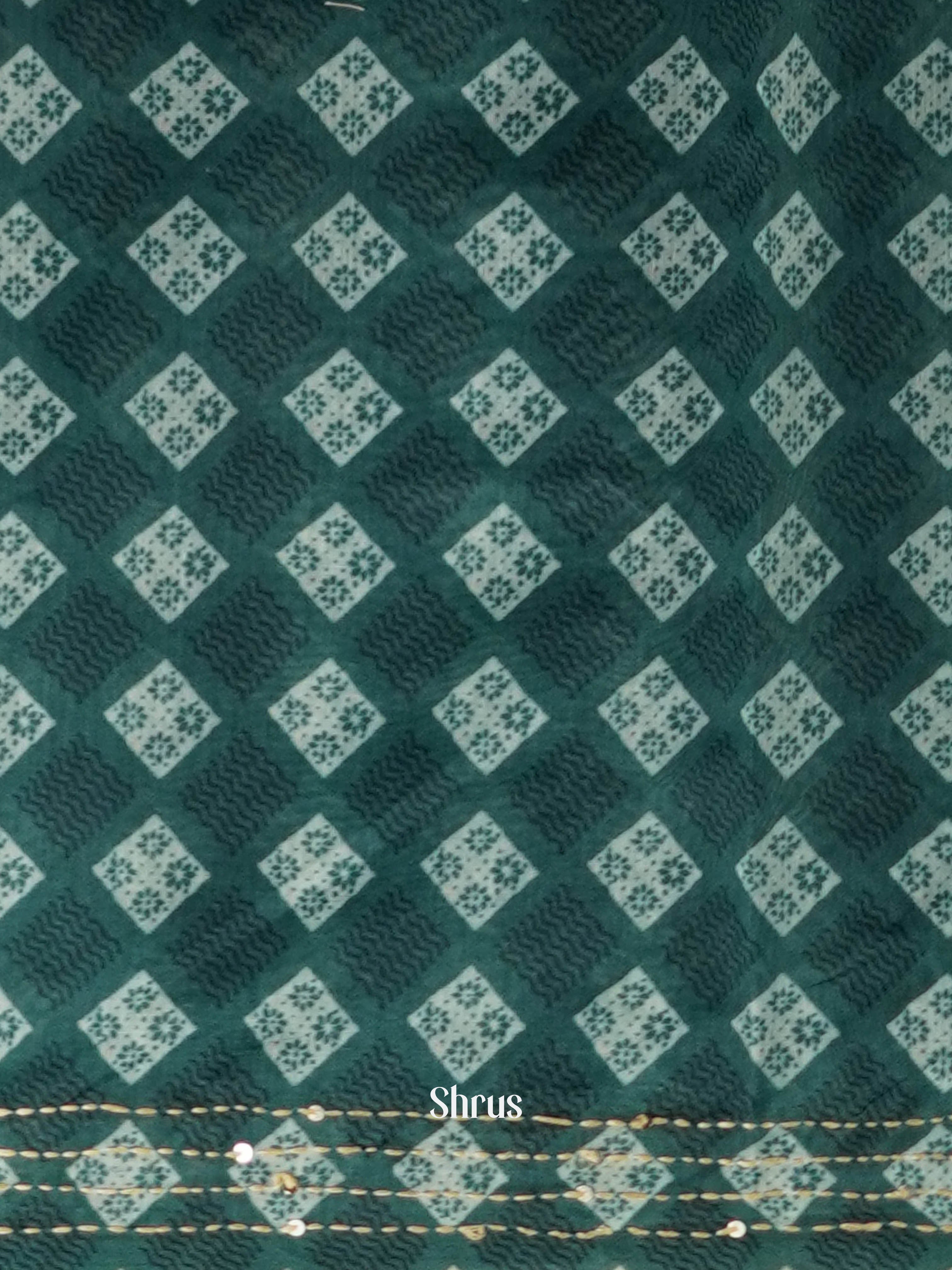 Green - Semi Kantha Saree - Shop on ShrusEternity.com