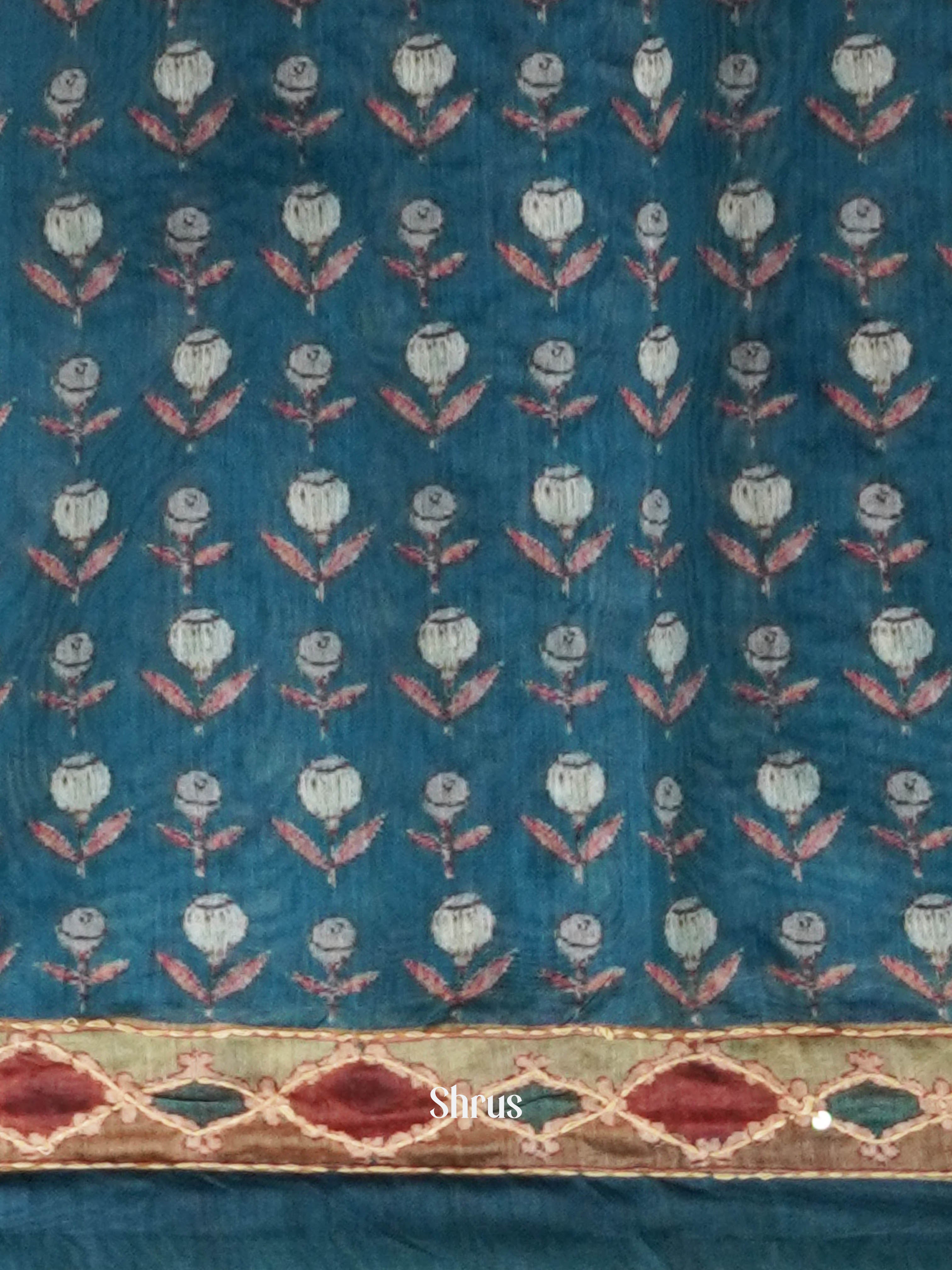 Mixture Colour & Blue - Semi Kantha Saree - Shop on ShrusEternity.com