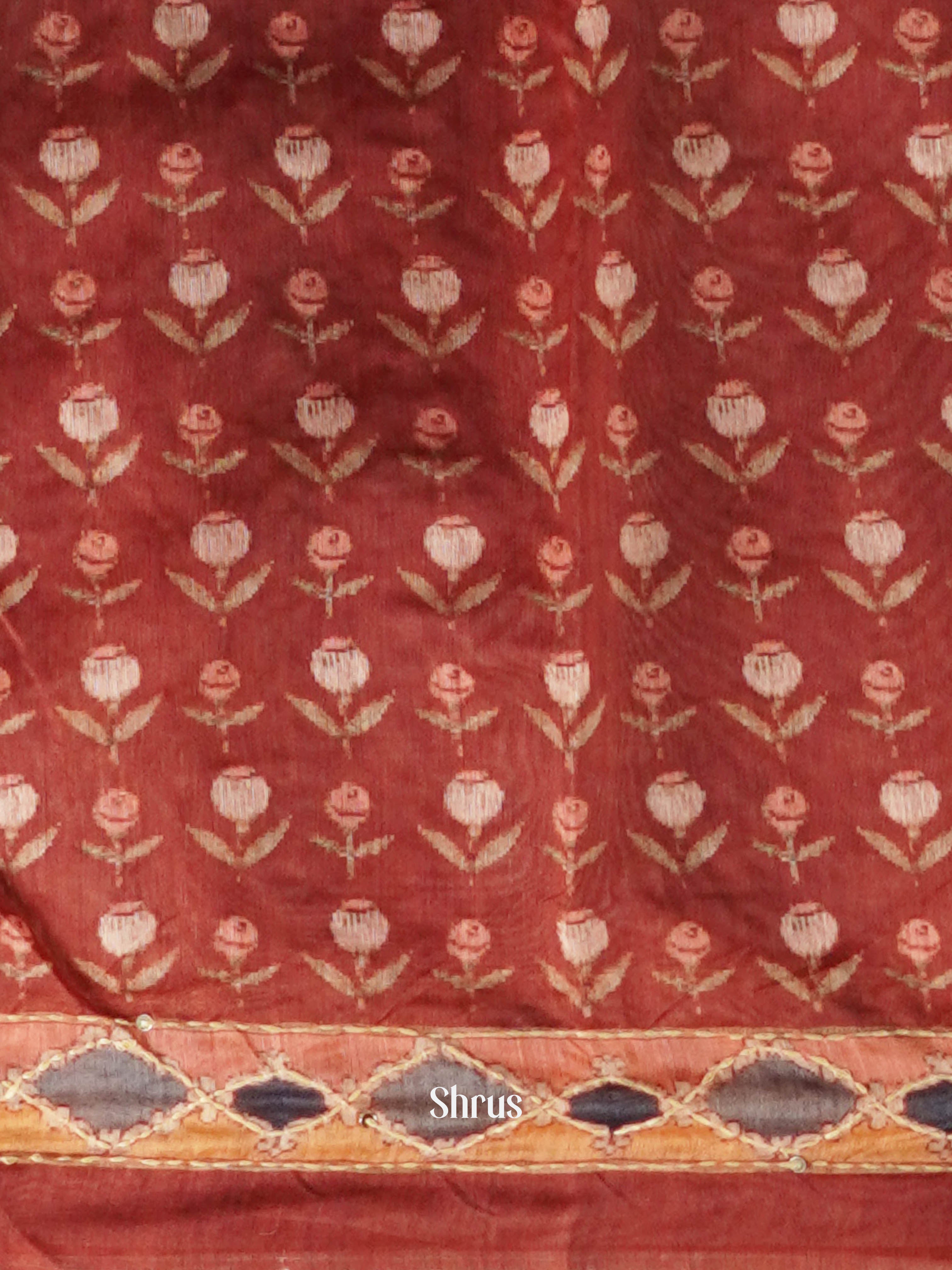 Mustard & Maroon - Semi Kantha Saree - Shop on ShrusEternity.com