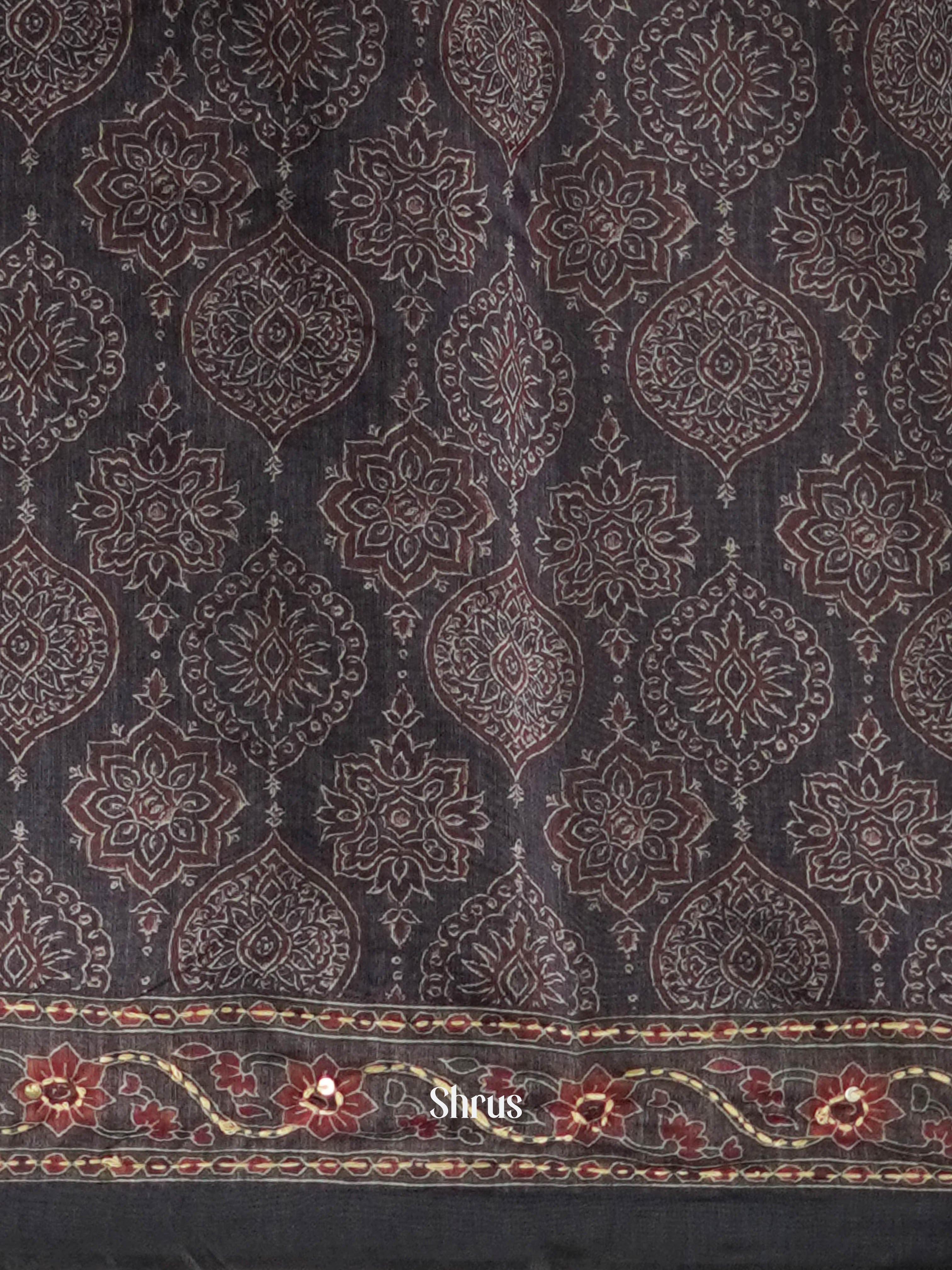 Multicolor & Black - Semi Kantha Saree - Shop on ShrusEternity.com