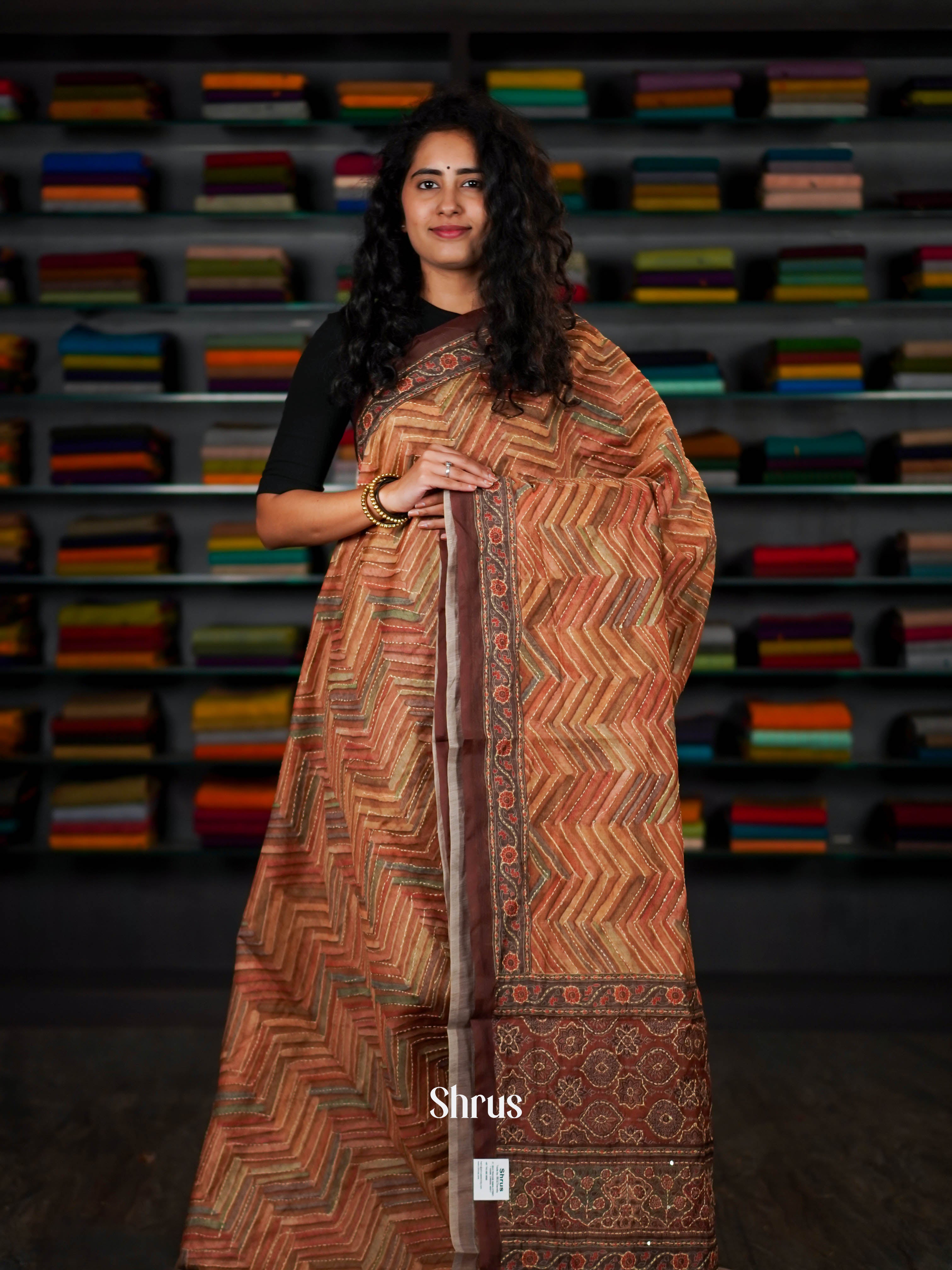 Shades of Brown - Semi Kantha Saree - Shop on ShrusEternity.com