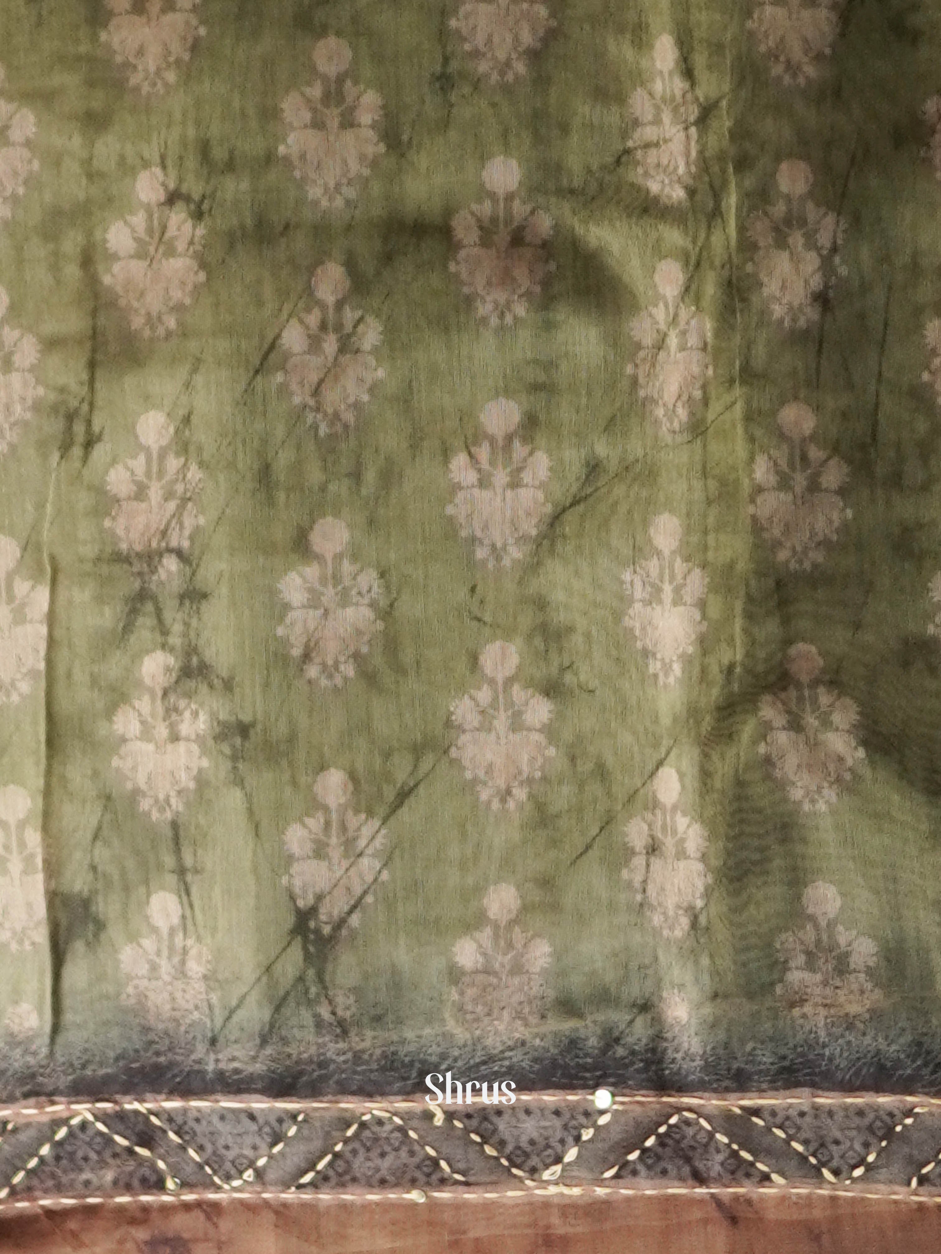 Green & Brown - Semi Kantha Saree - Shop on ShrusEternity.com