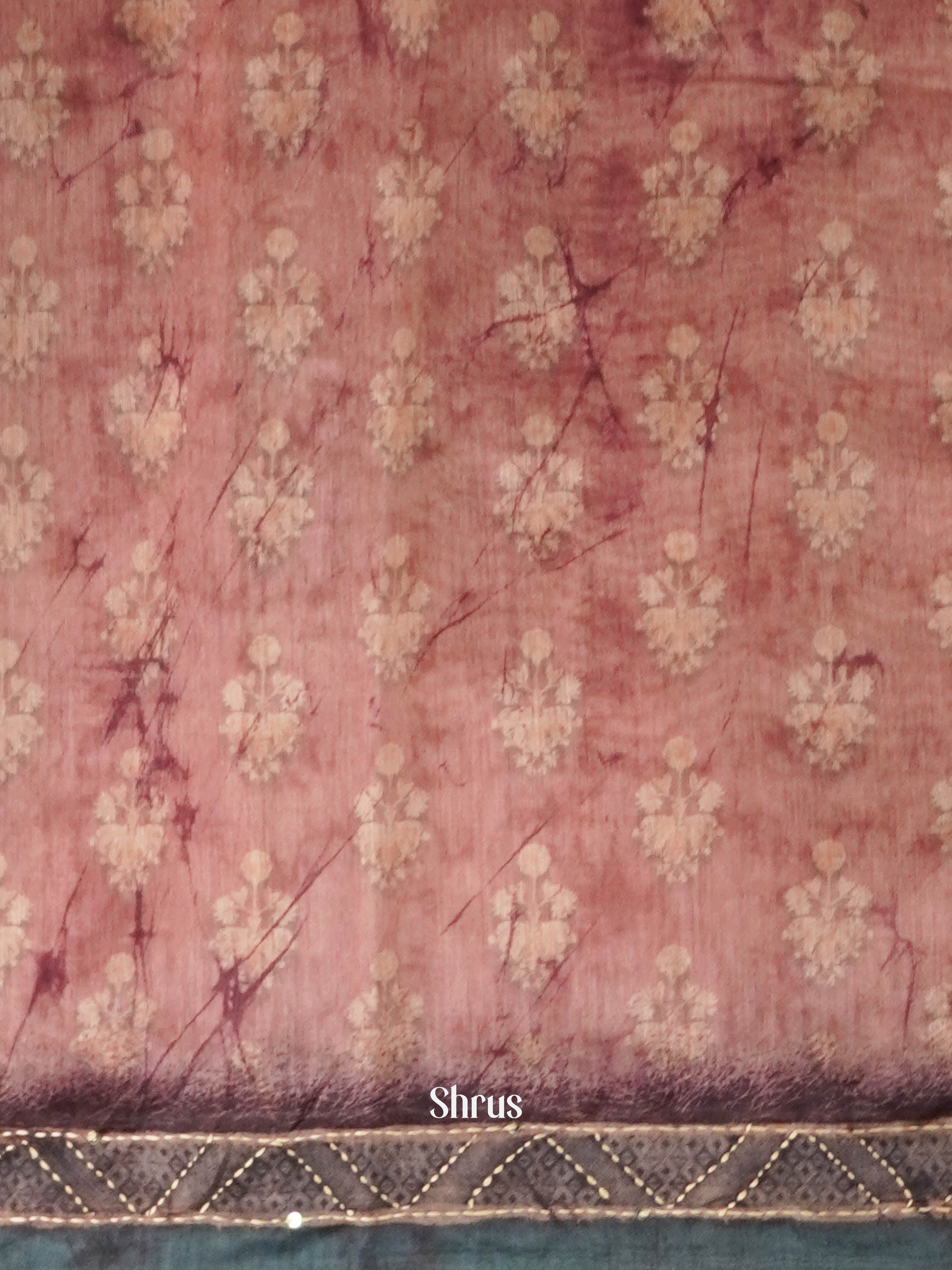 Dull Pink & Teal - Semi Kantha Saree - Shop on ShrusEternity.com