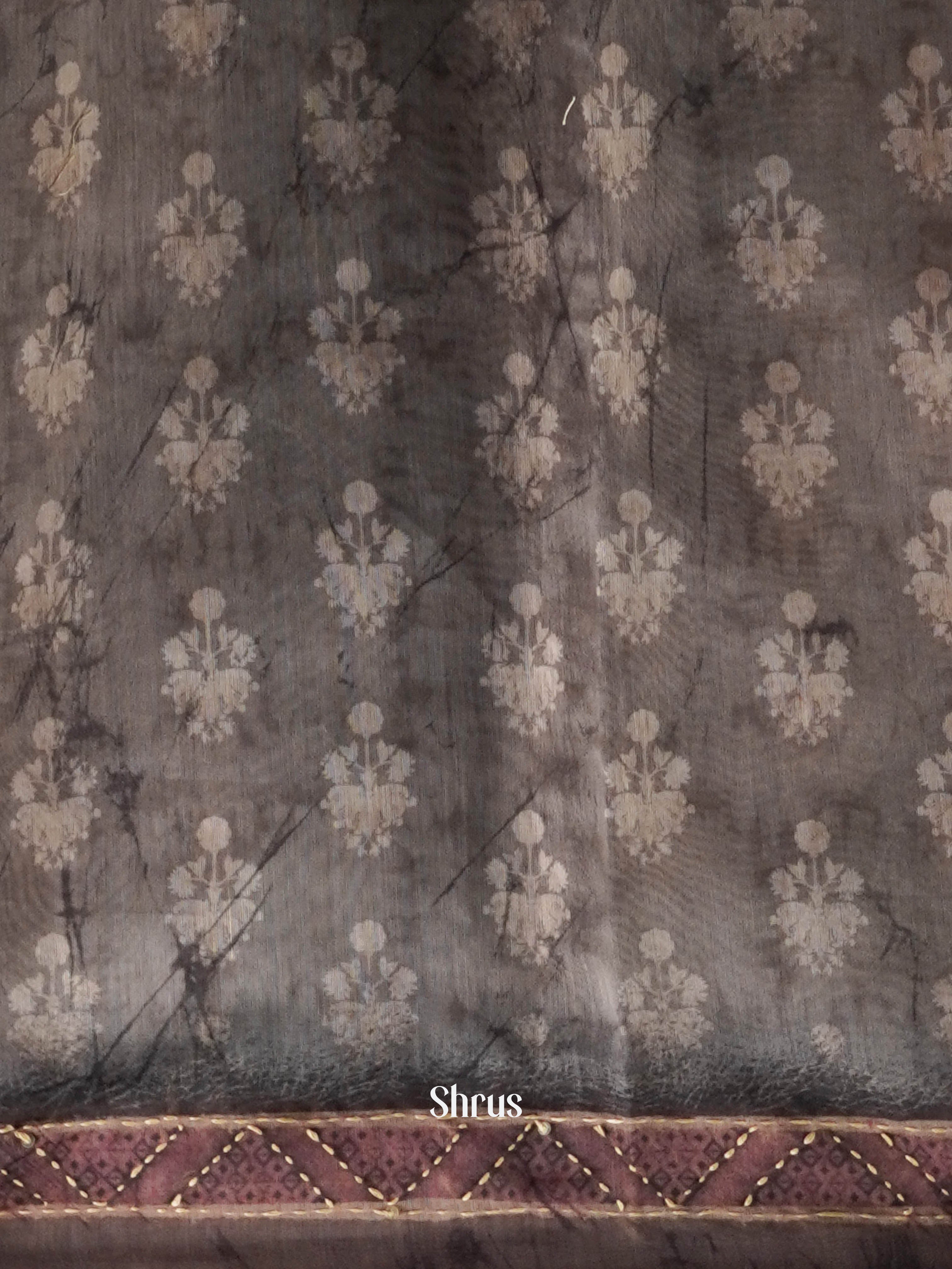 Grey & Teal - Semi Kantha Saree - Shop on ShrusEternity.com