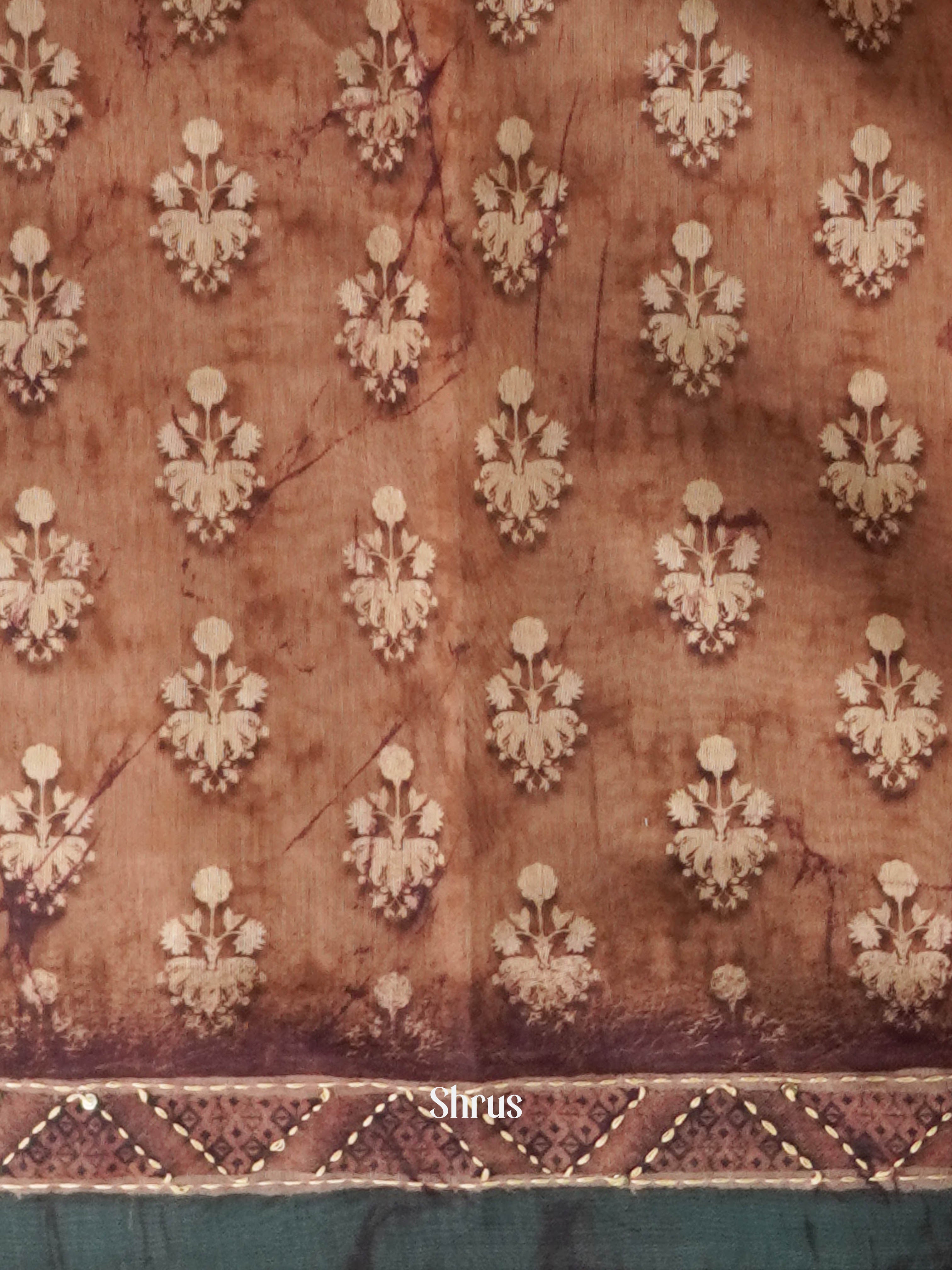 Brown & Teal - Semi Kantha Saree - Shop on ShrusEternity.com