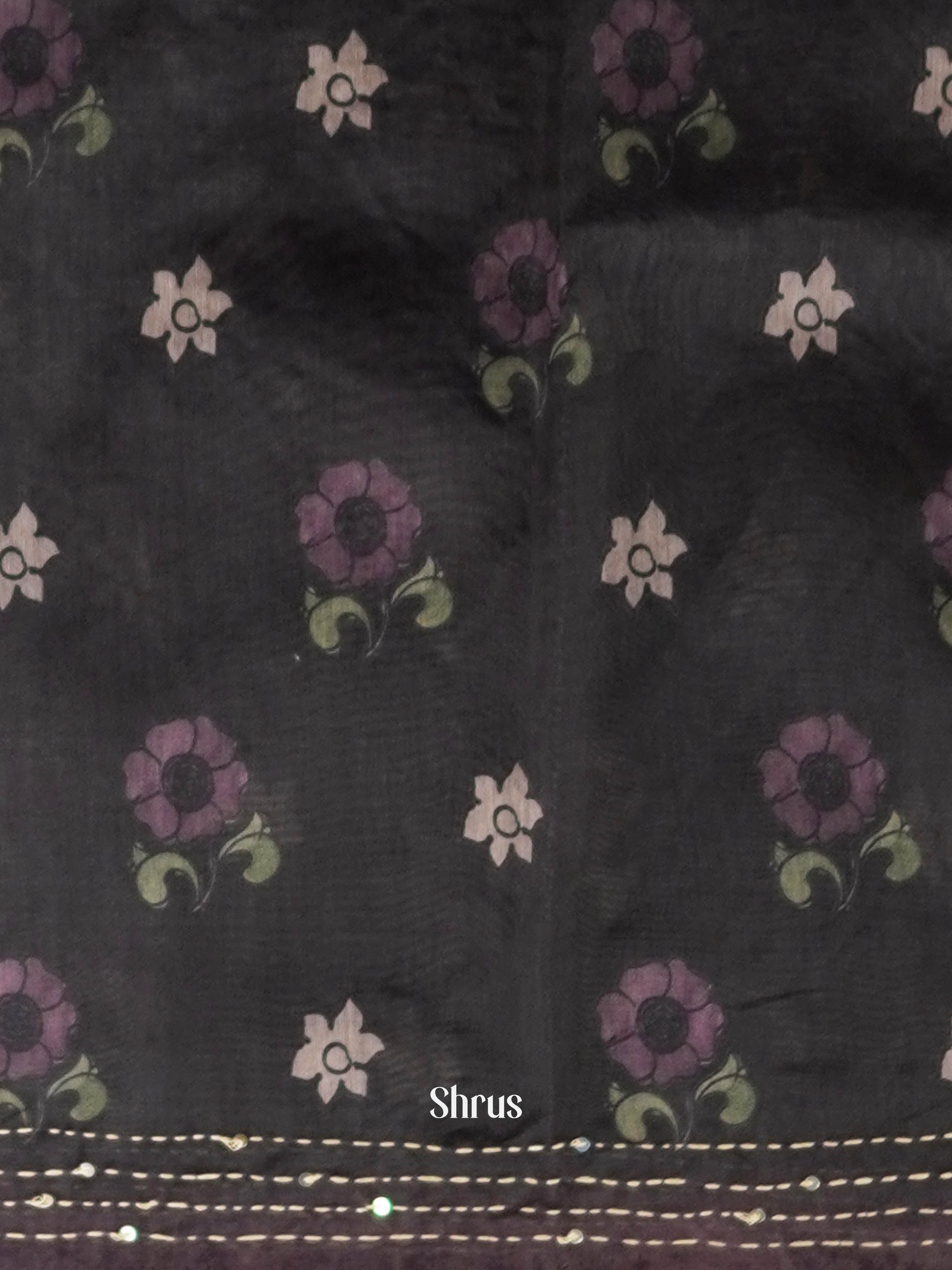 Peach & Pink & Green - Semi Kantha Saree - Shop on ShrusEternity.com