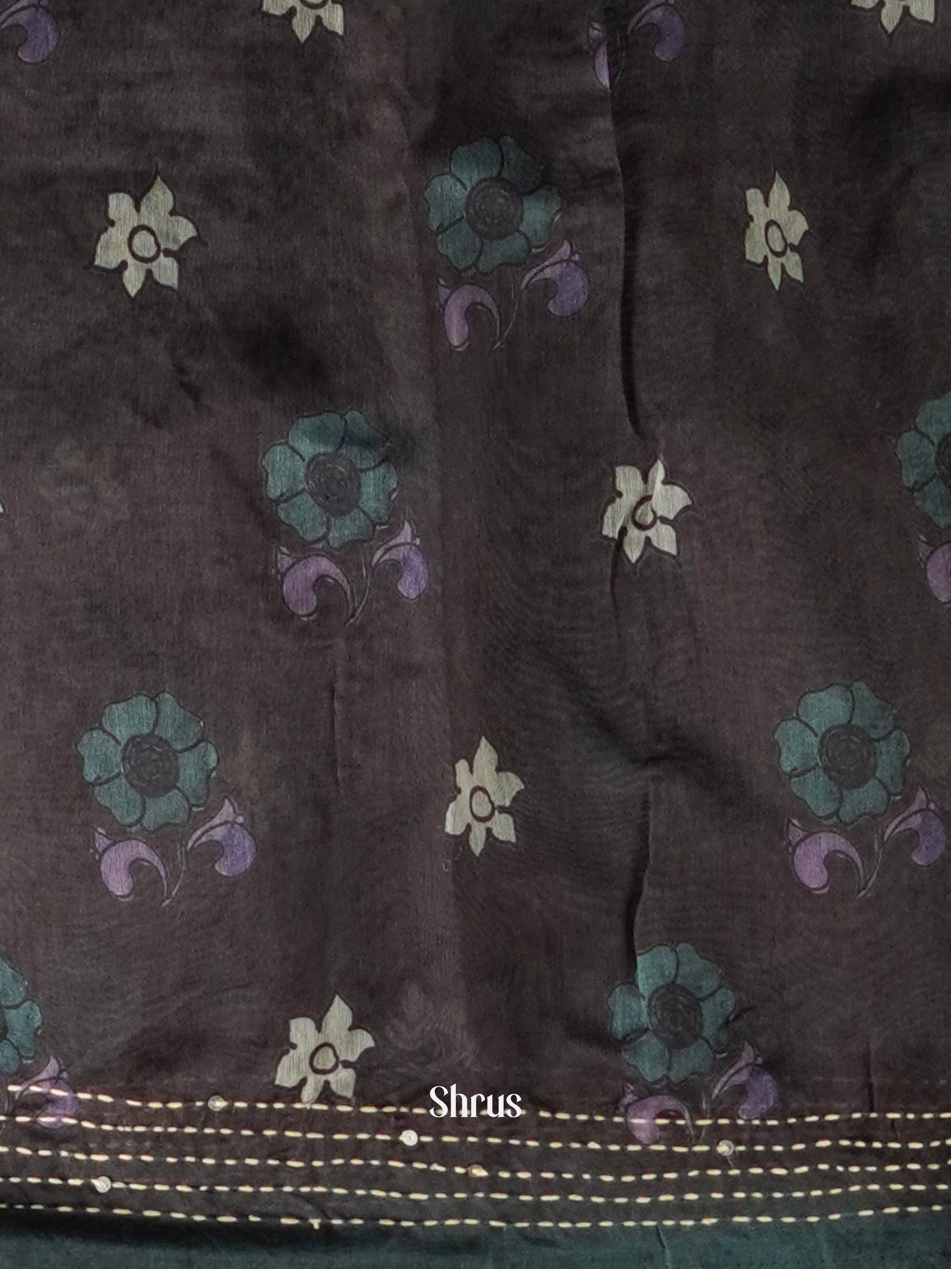 Teal & Grey - Semi Kantha Saree - Shop on ShrusEternity.com