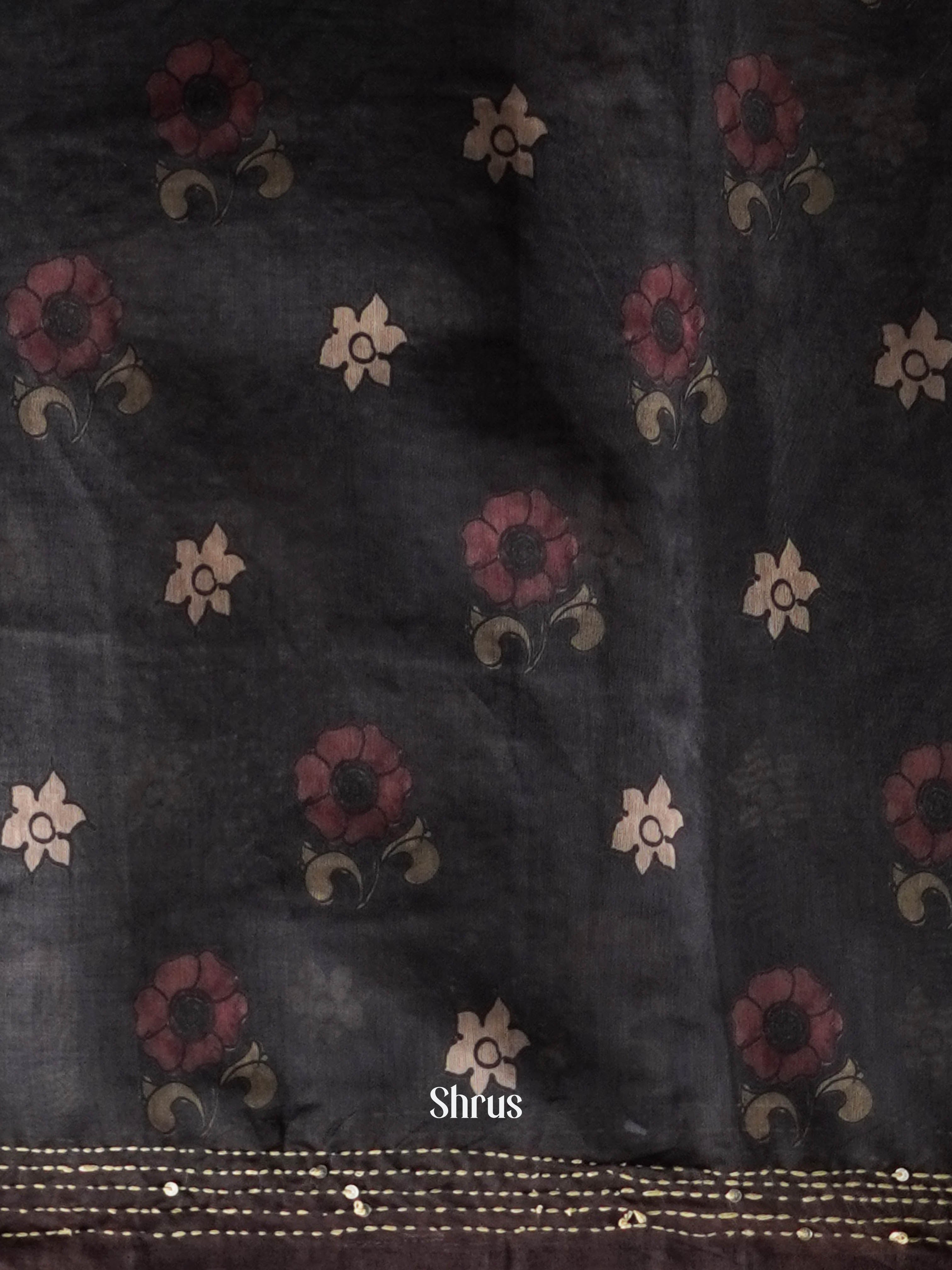 Cream & Grey - Semi Kantha Saree - Shop on ShrusEternity.com