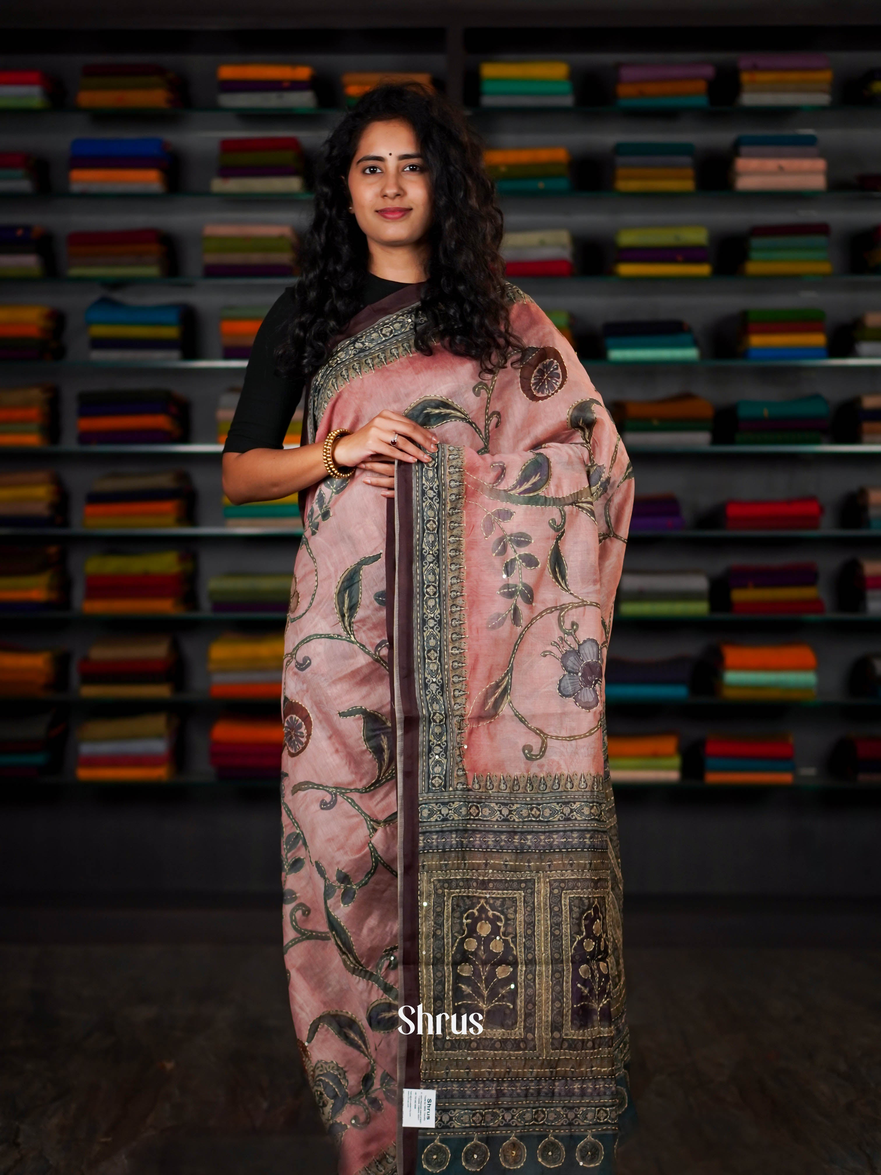 Peachy Pink - Semi Kantha Saree - Shop on ShrusEternity.com
