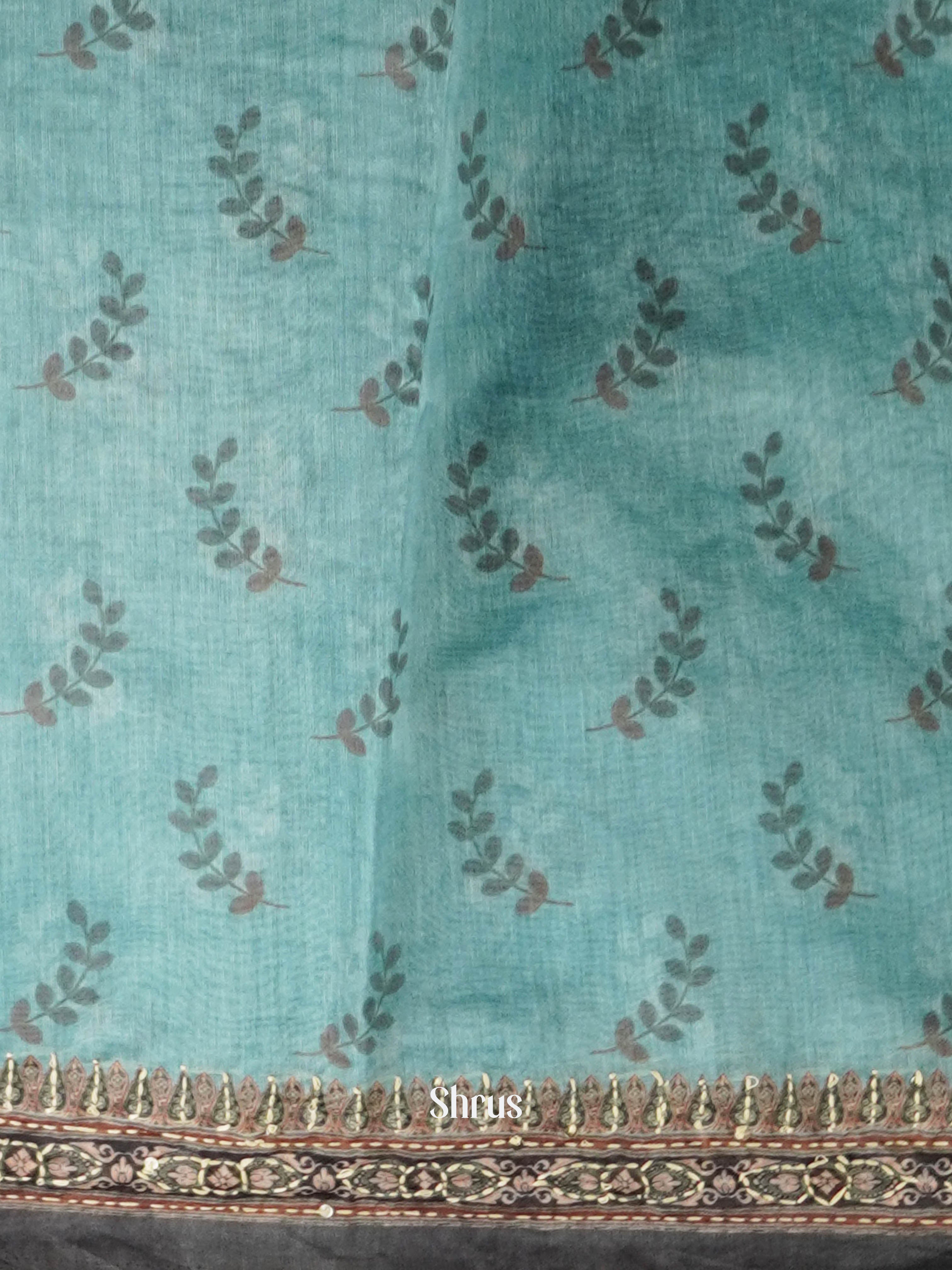 Teal - Semi Kantha Saree - Shop on ShrusEternity.com