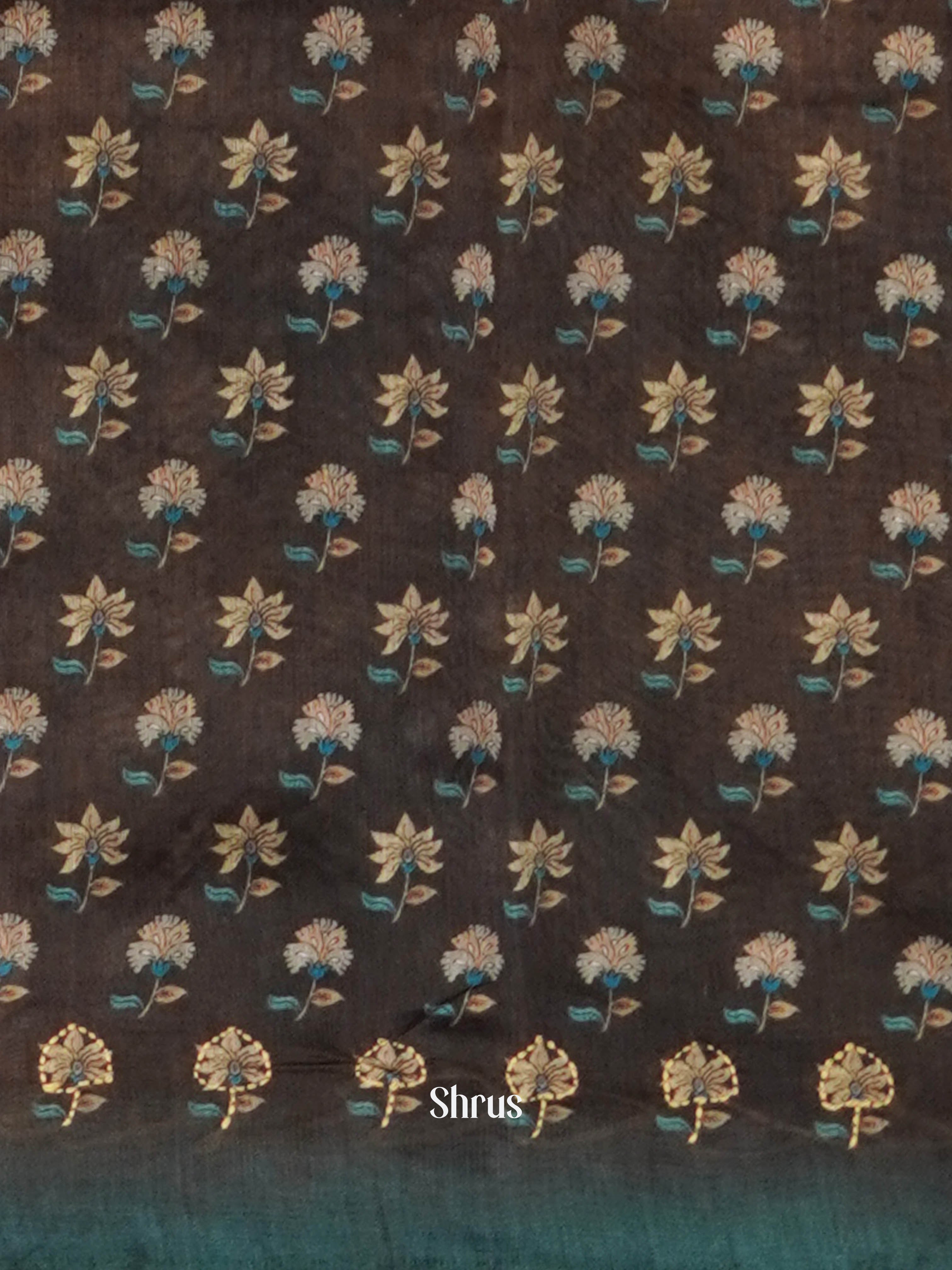 Shades Of Green & Brown - Semi Kantha Saree - Shop on ShrusEternity.com