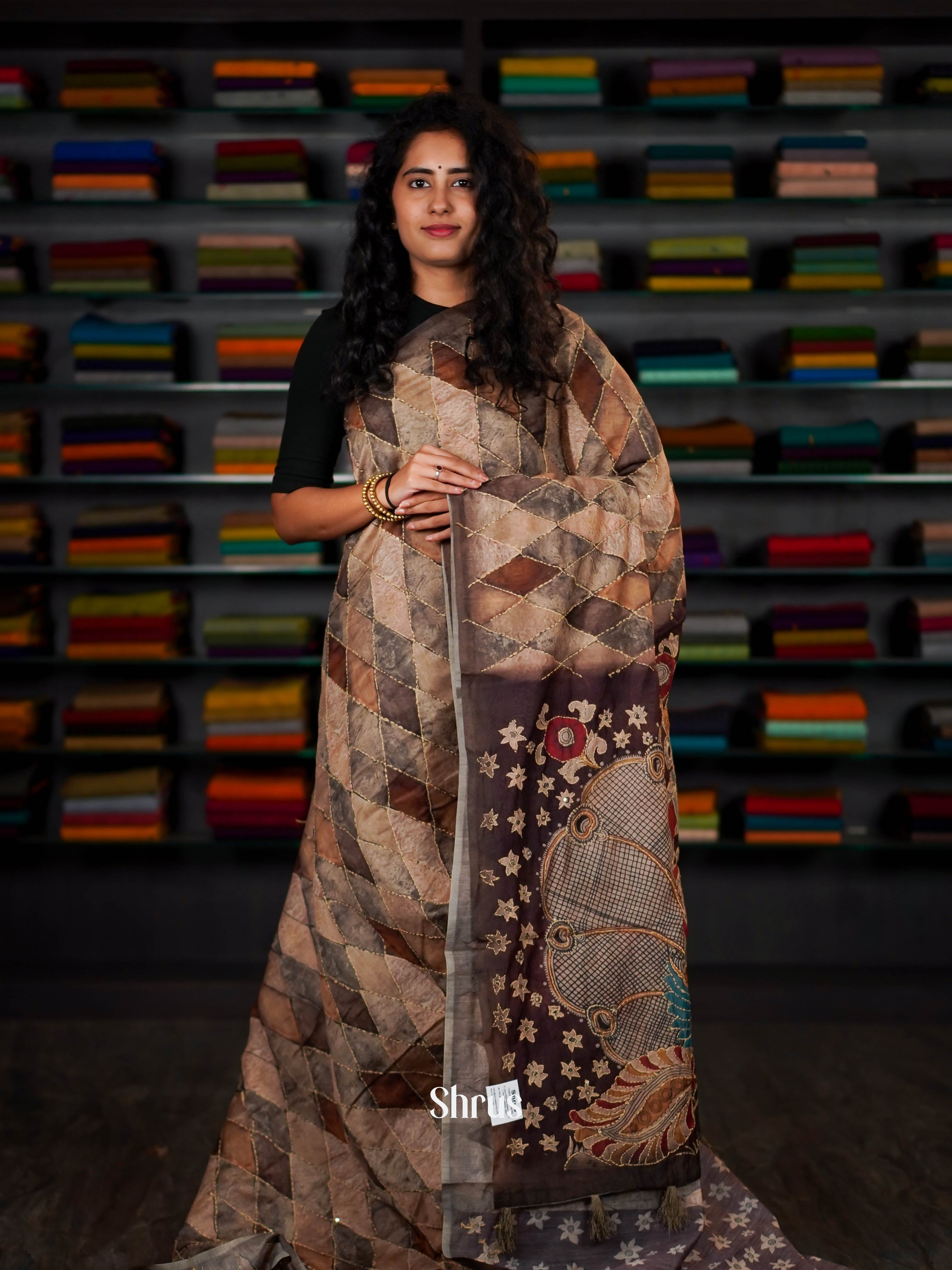 Mixture Of Browns - Semi Kantha Saree - Shop on ShrusEternity.com