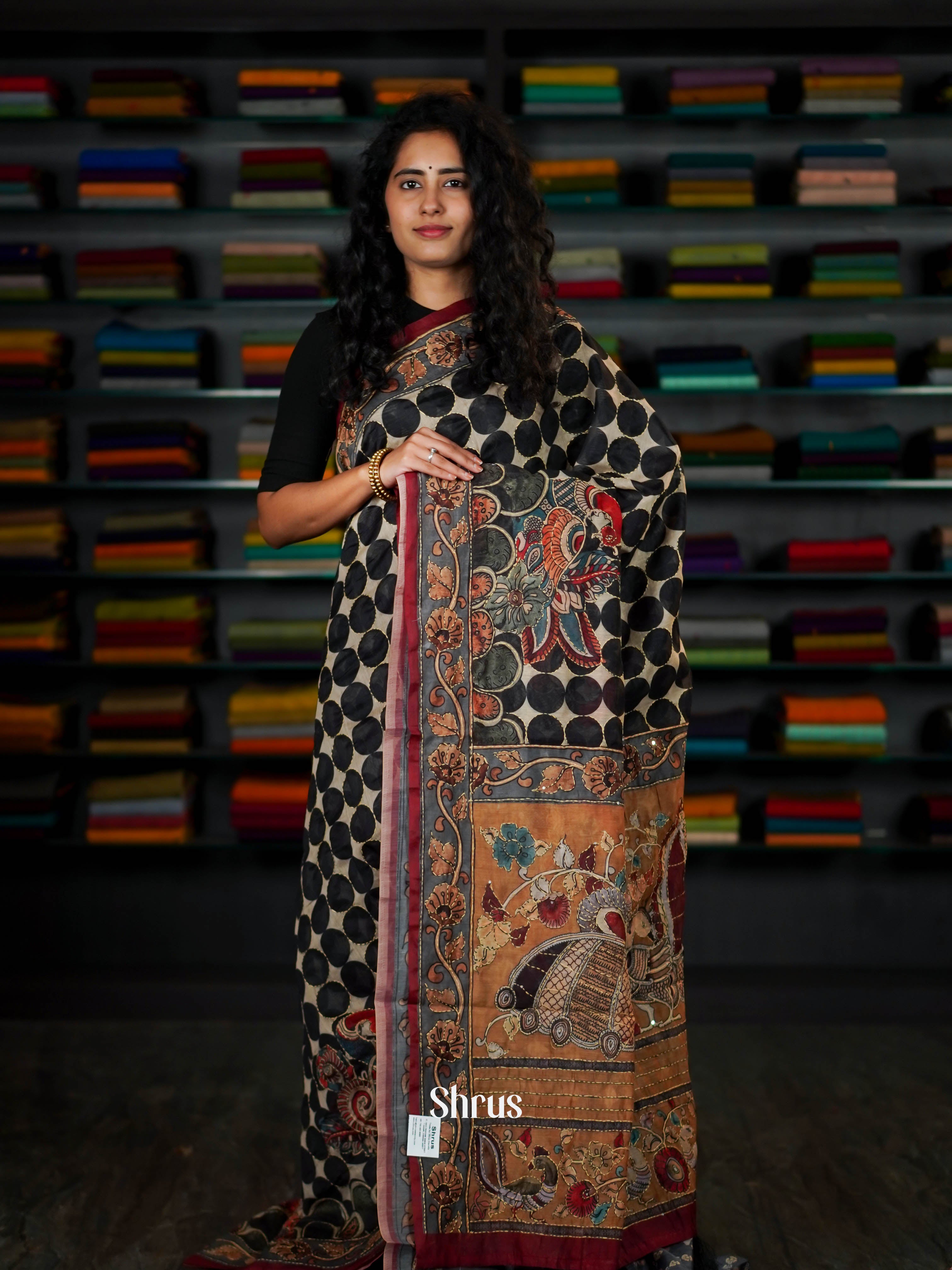 Black - Semi Kantha Saree - Shop on ShrusEternity.com