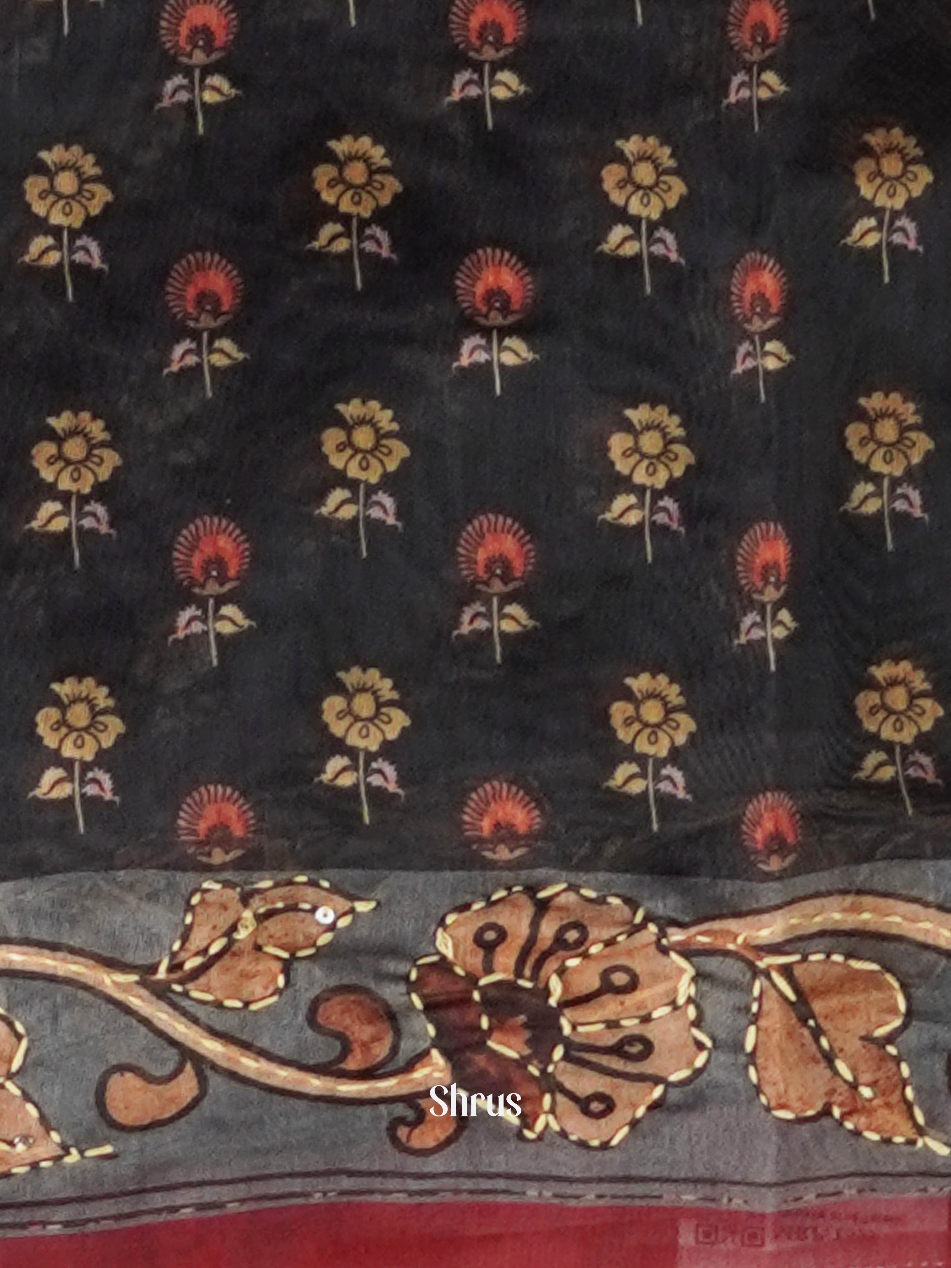 Black - Semi Kantha Saree - Shop on ShrusEternity.com
