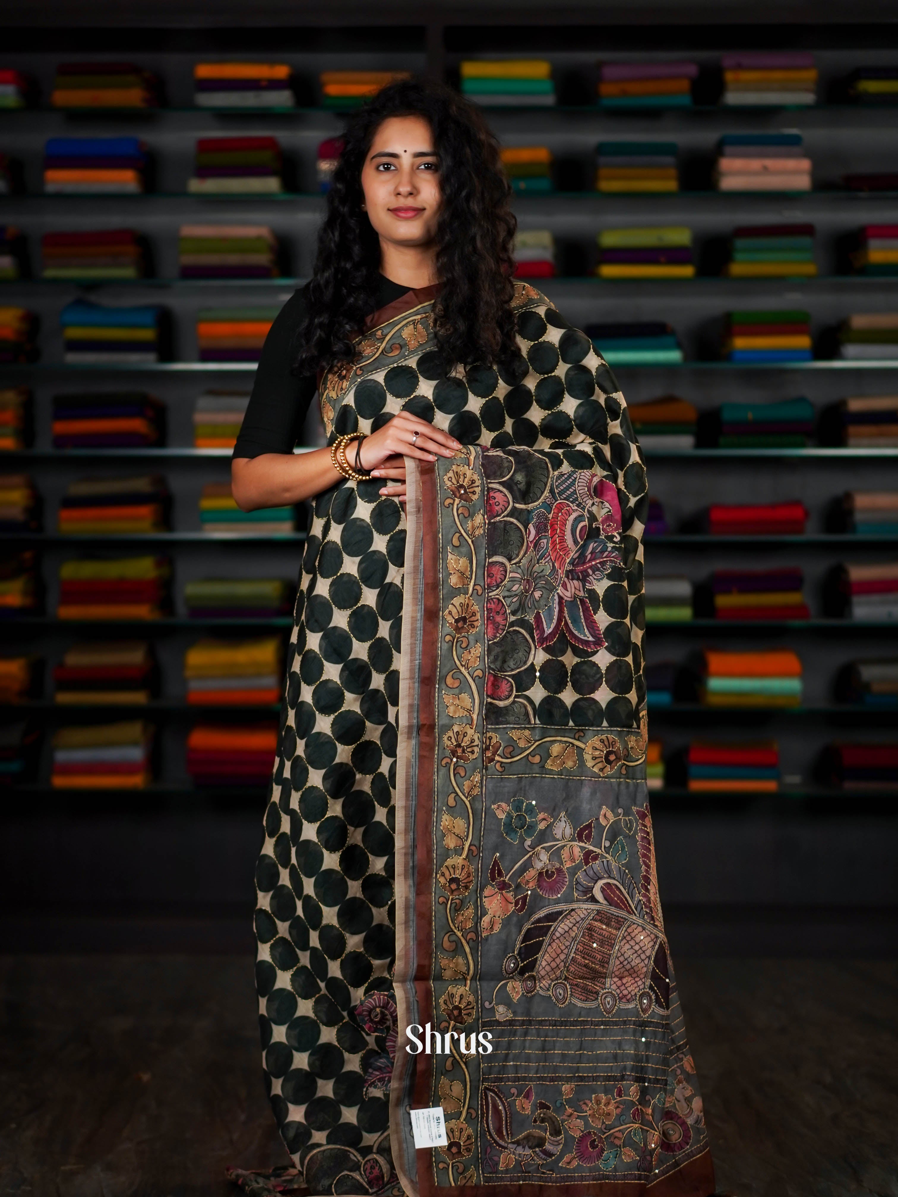 Green - Semi Kantha Saree - Shop on ShrusEternity.com