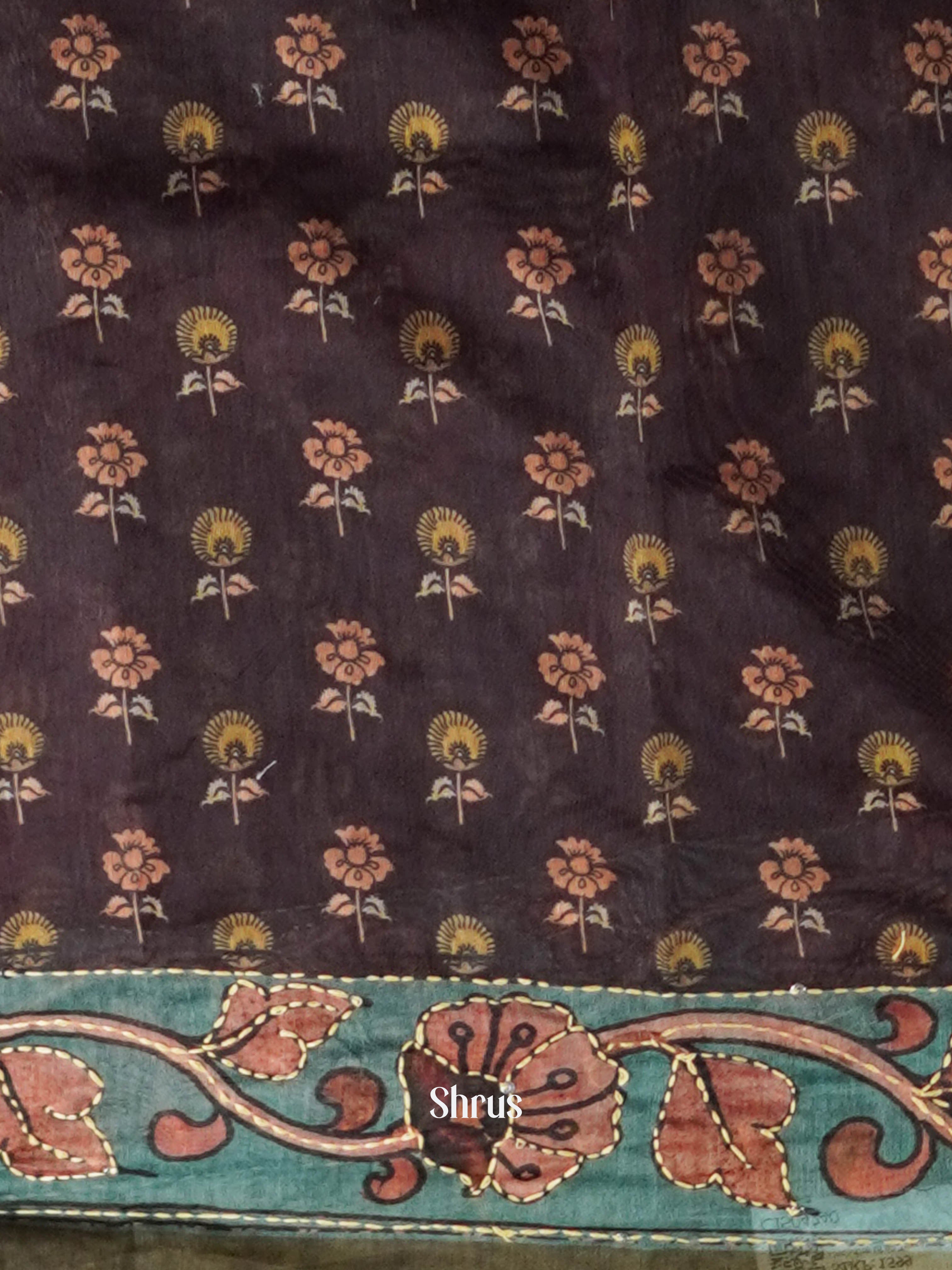 Dark Brown - Semi Kantha Saree - Shop on ShrusEternity.com