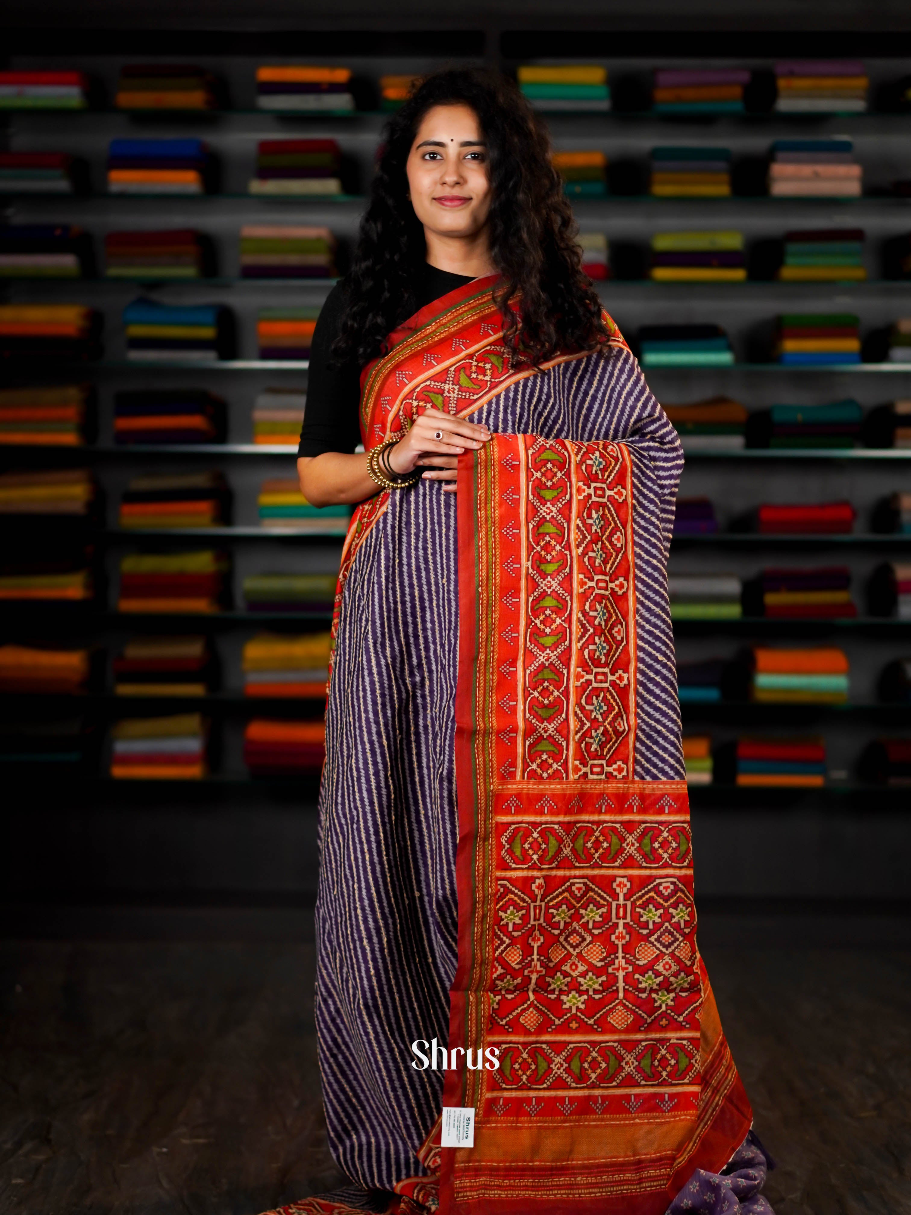Red & Purple - Semi Kantha Saree - Shop on ShrusEternity.com