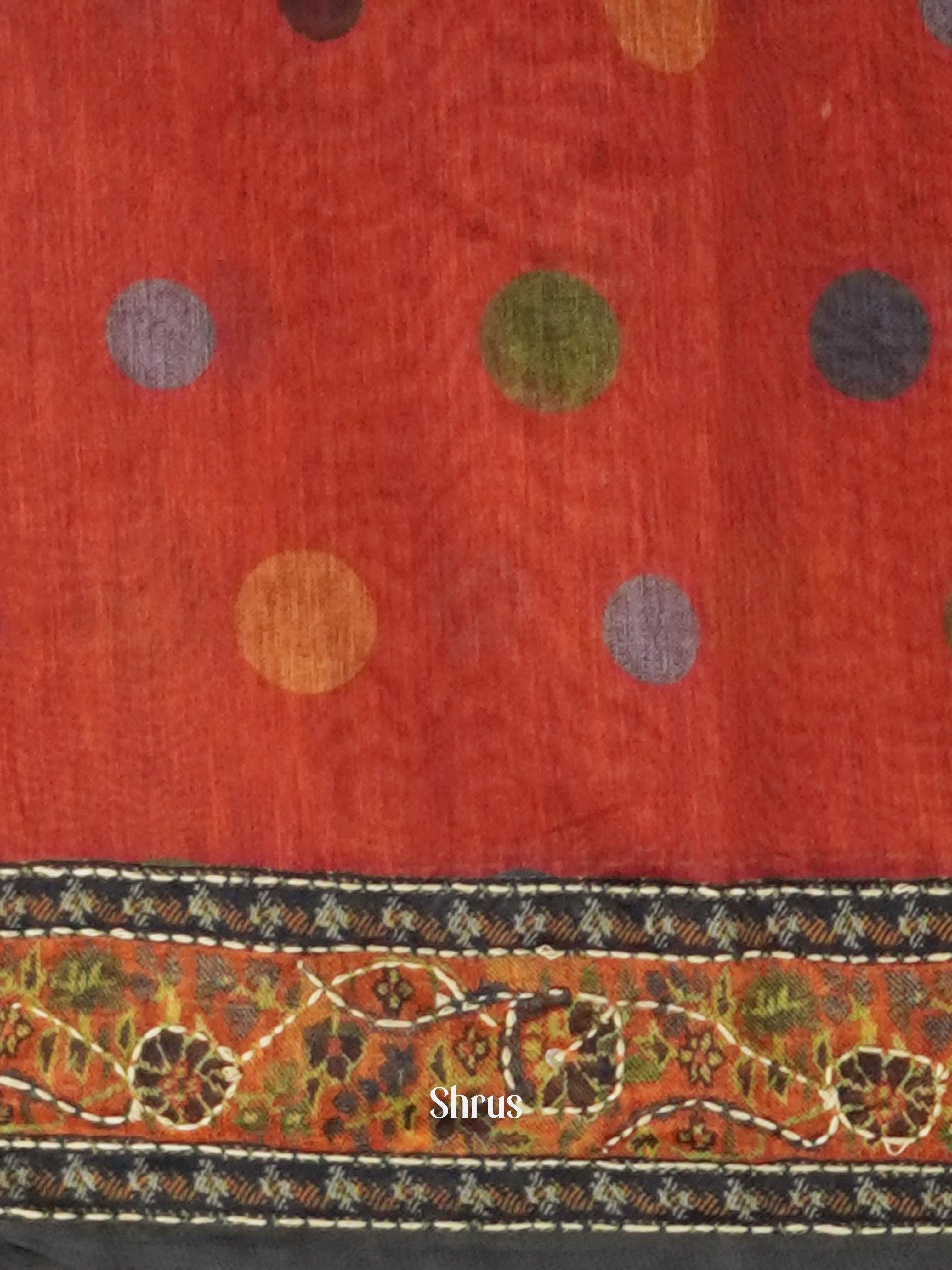 Orange & Grey - Semi Kantha Saree - Shop on ShrusEternity.com