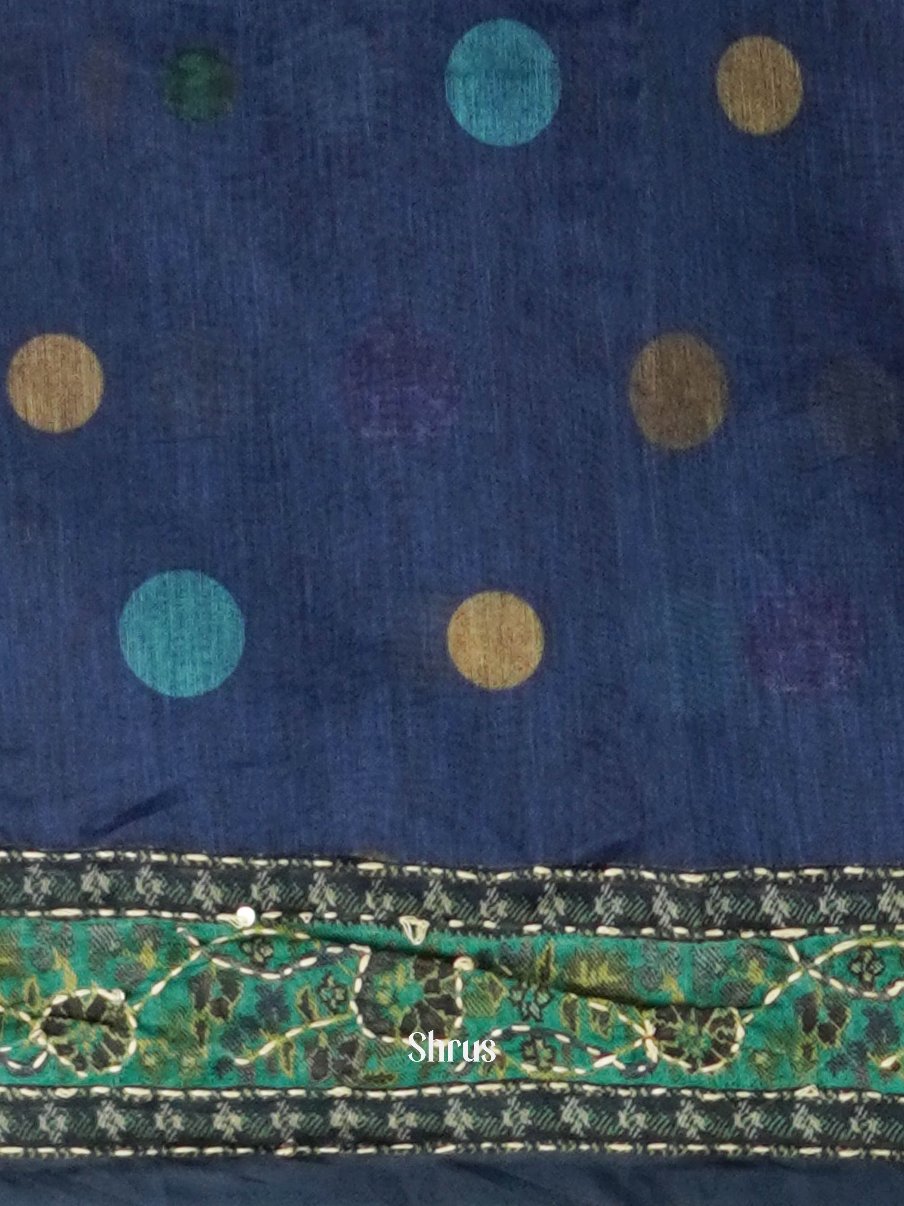 Shades Of Blue & Green - Semi Kantha Saree - Shop on ShrusEternity.com