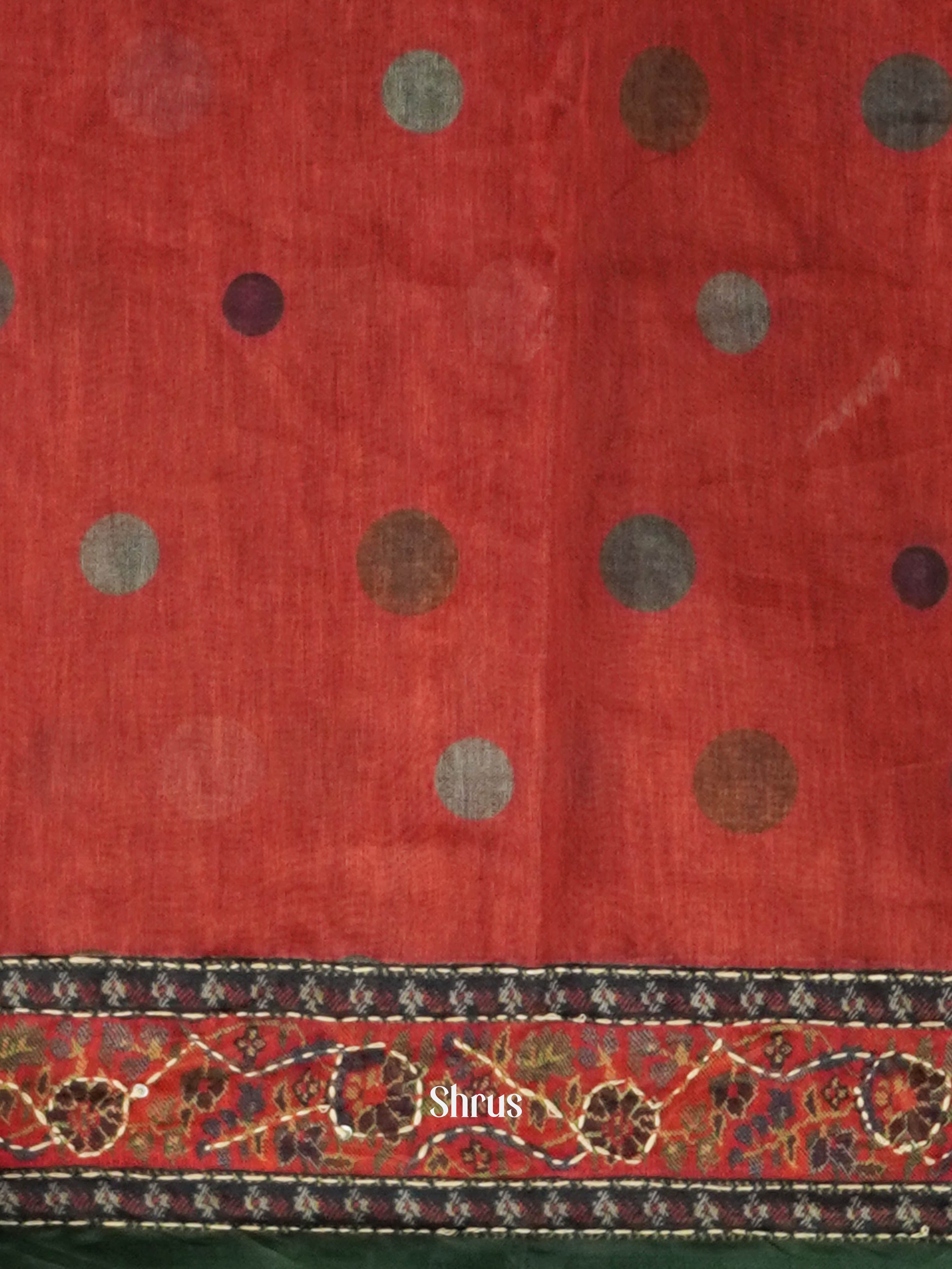 Green & Maroon - Semi Kantha Saree - Shop on ShrusEternity.com