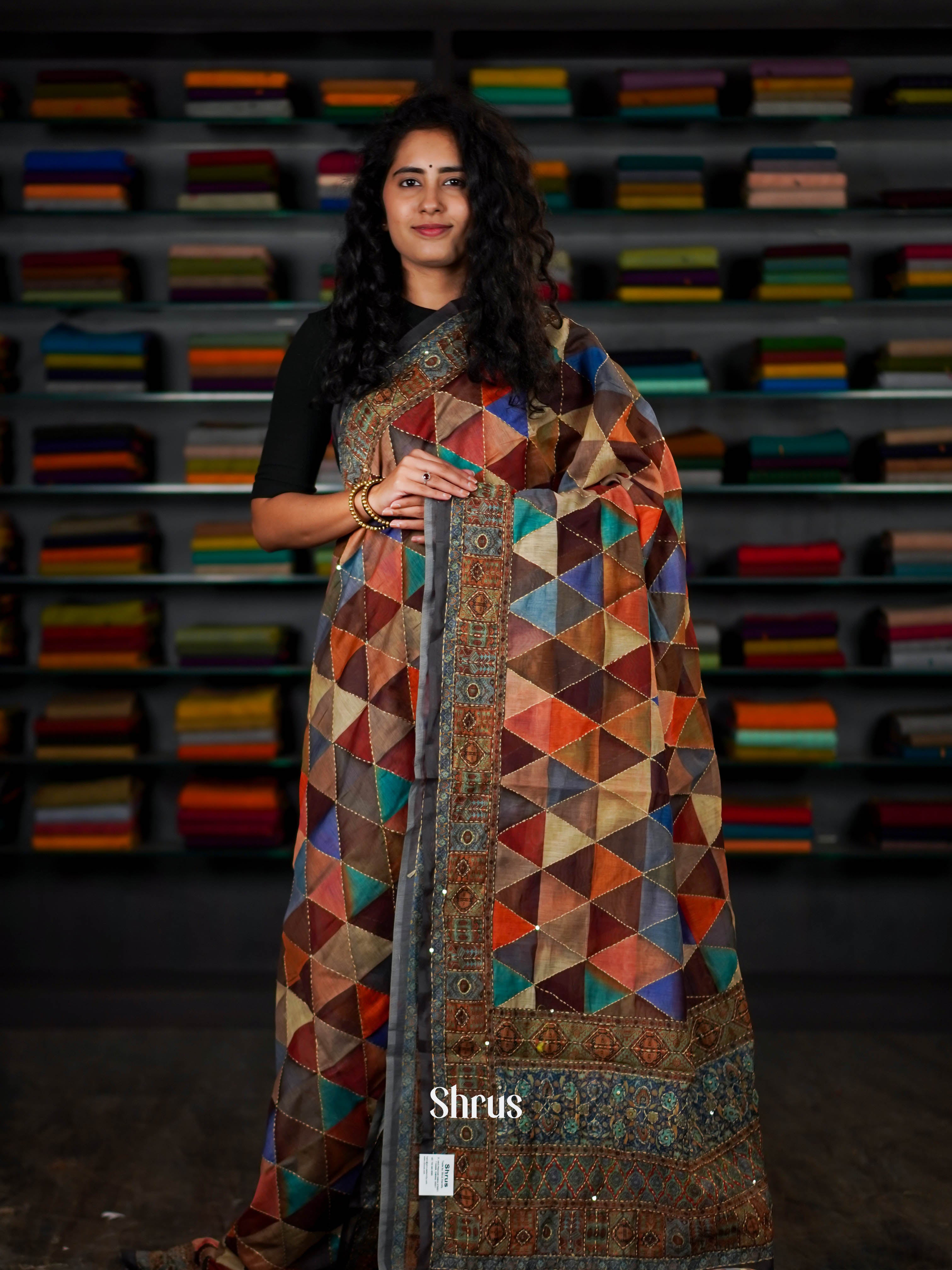 Mixture Of Colours - Semi Kantha Saree - Shop on ShrusEternity.com