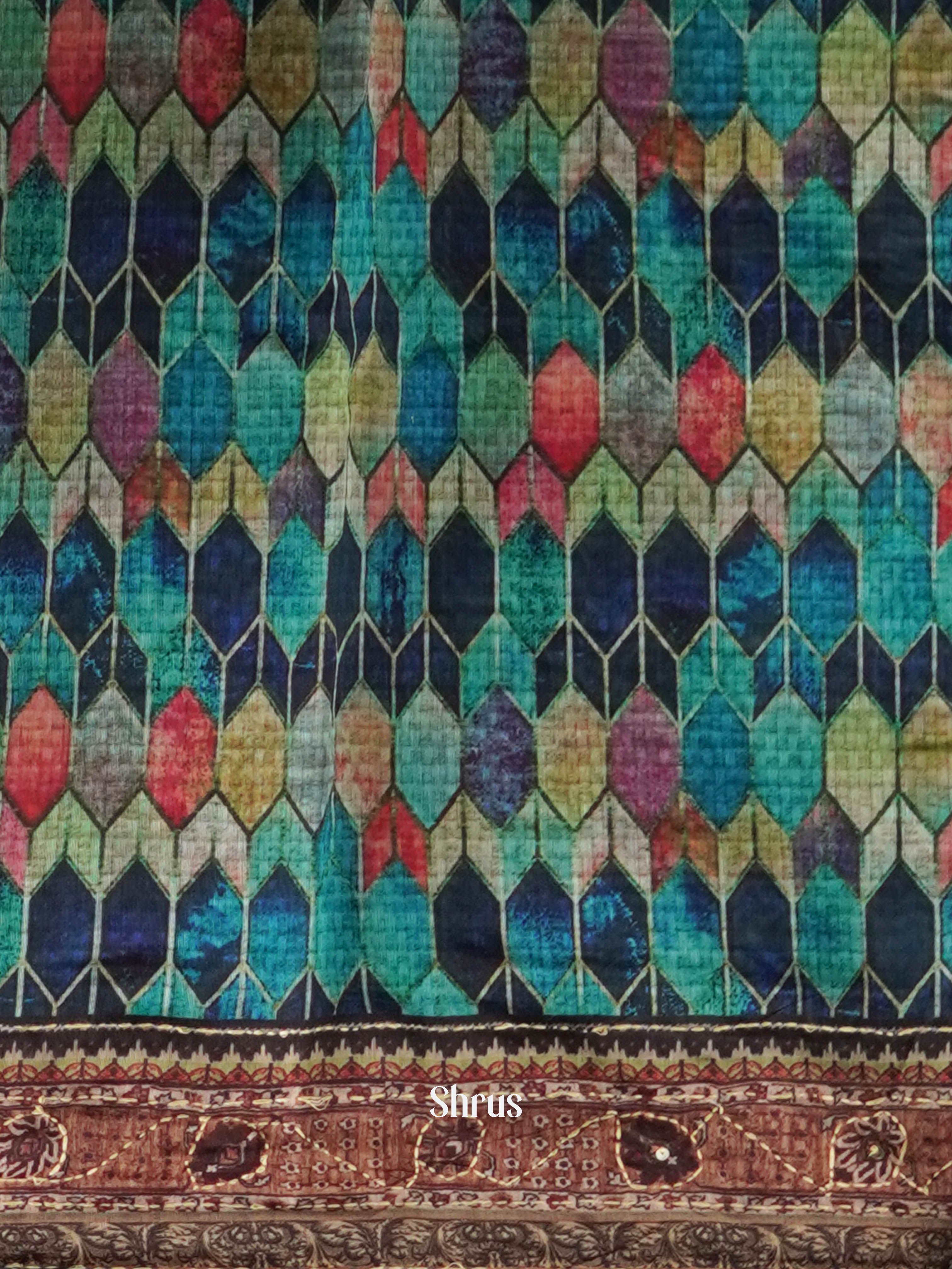 Shades Of Blue - Semi Kantha Saree - Shop on ShrusEternity.com
