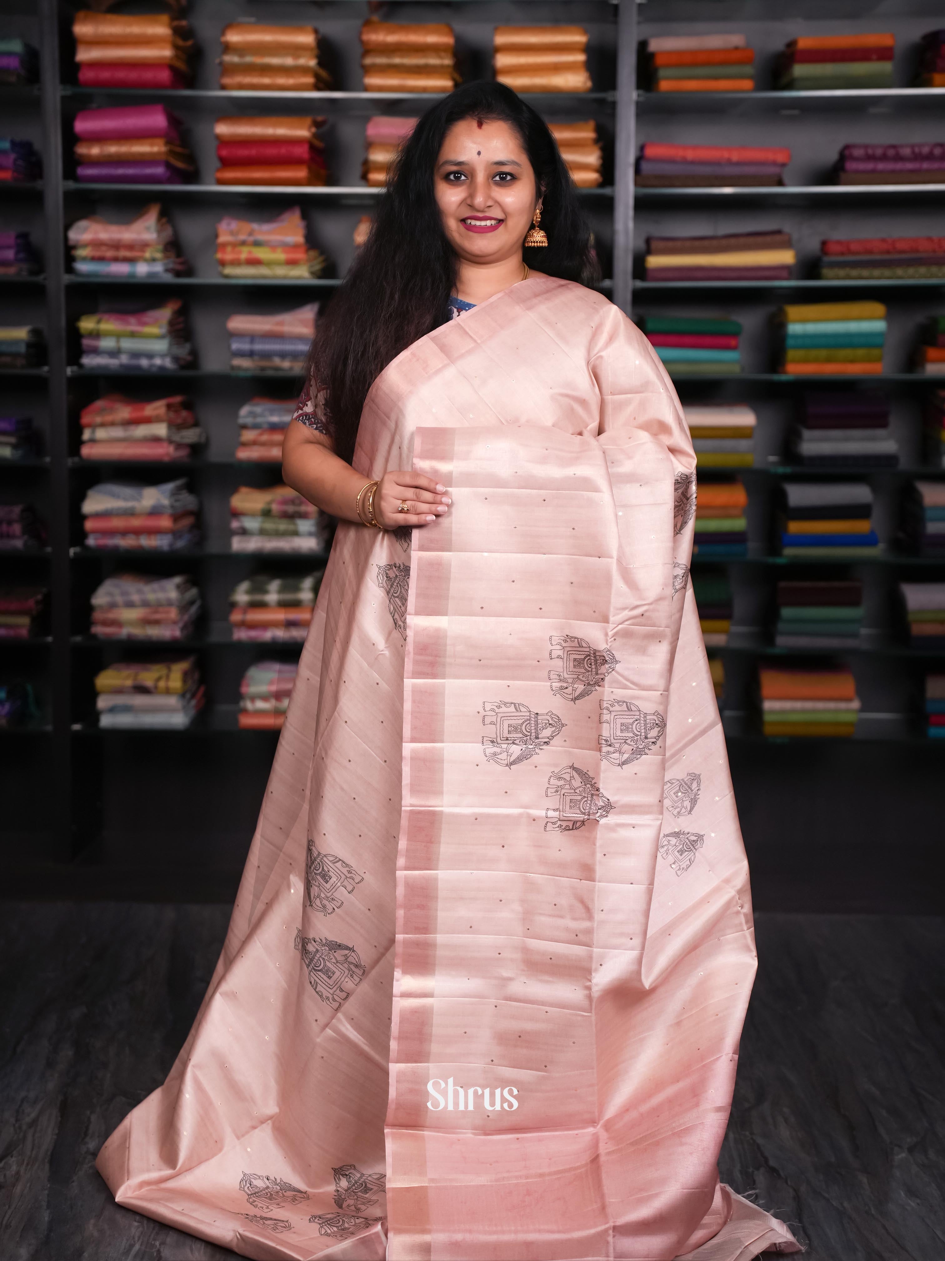 Peachy Pink - Moonga Silk Saree - Shop on ShrusEternity.com