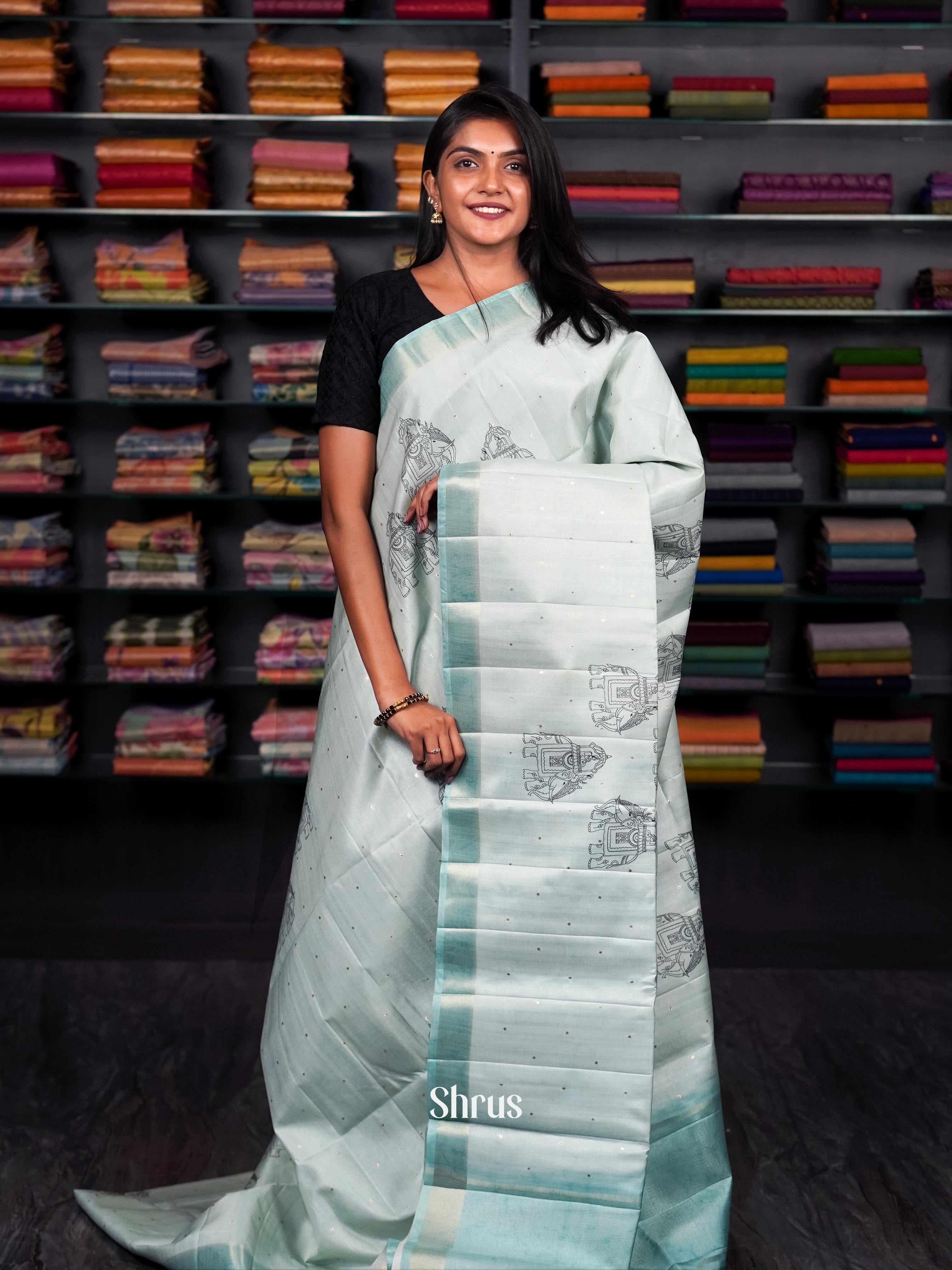 Aqua Green - Moonga silk Saree - Shop on ShrusEternity.com