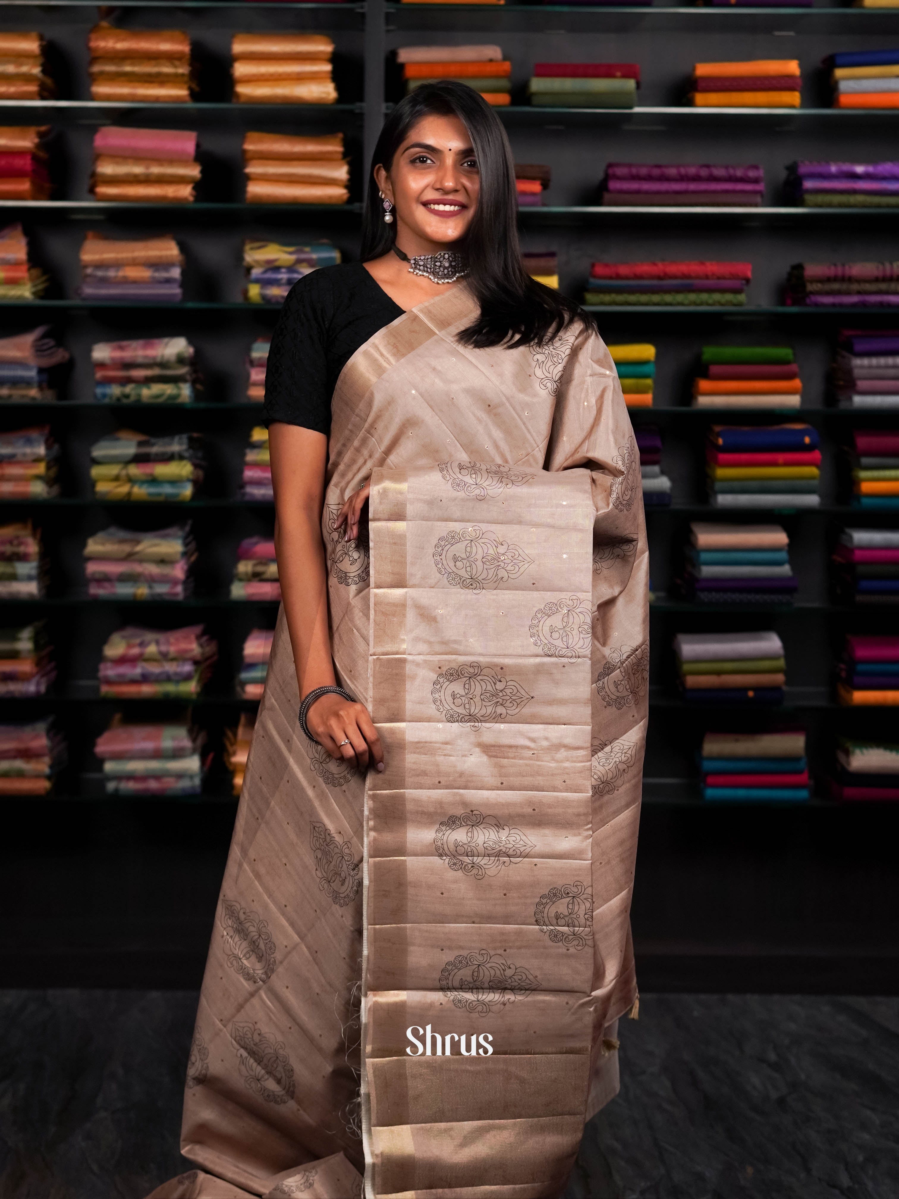 Light Golden Brown - Moonga silk Saree - Shop on ShrusEternity.com