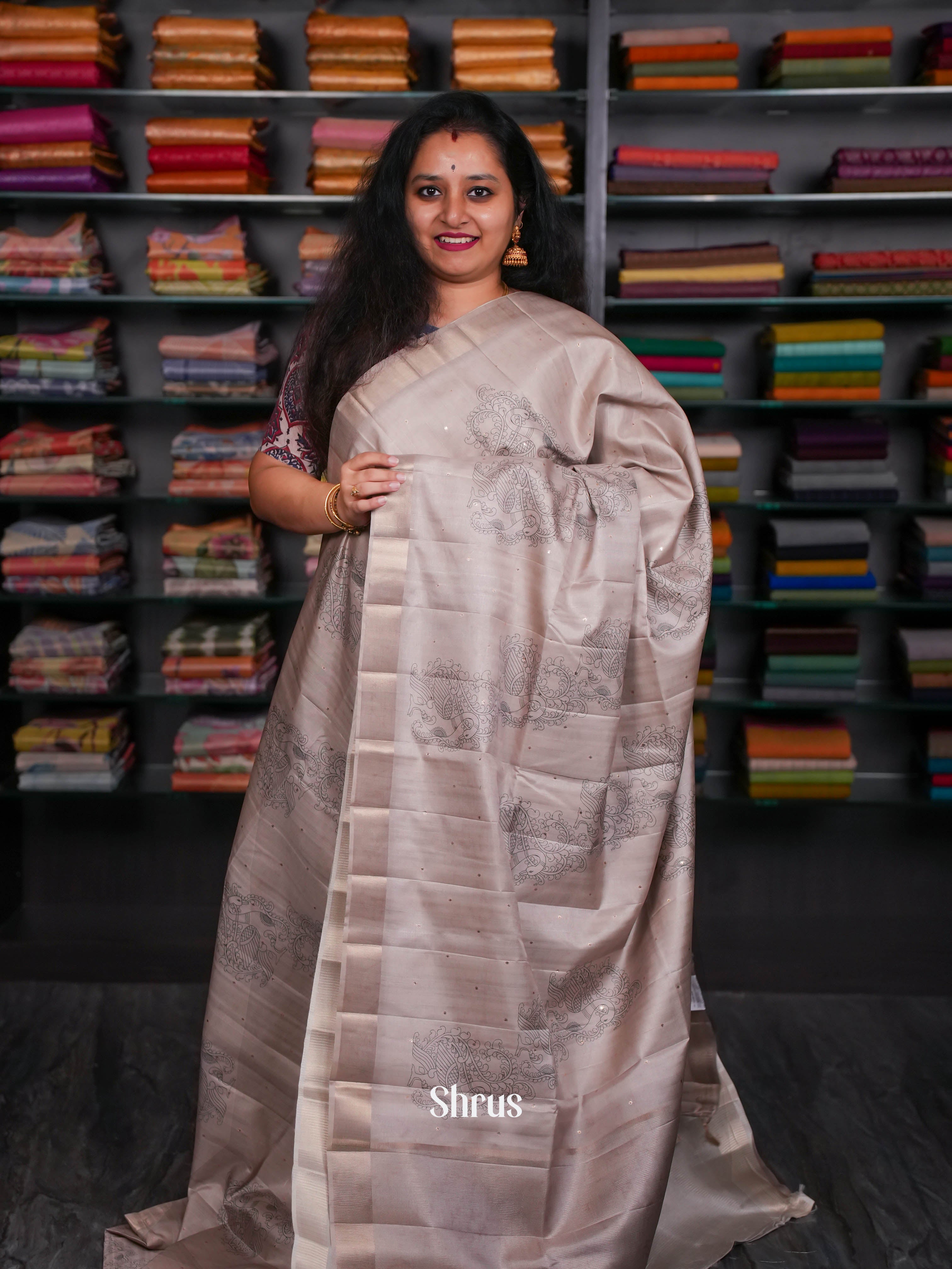 Grey- Moonga Silk Saree - Shop on ShrusEternity.com
