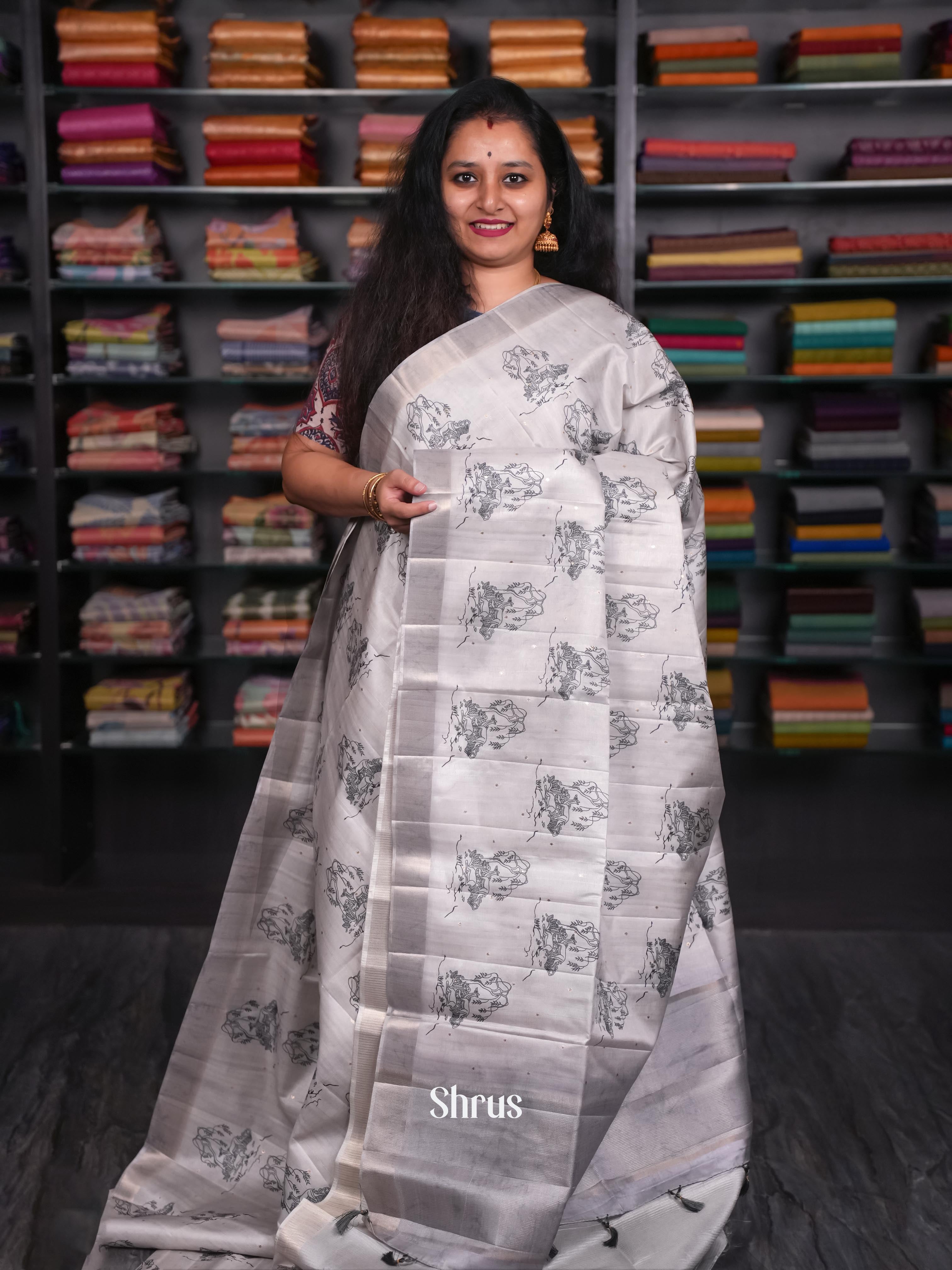 Grey - Moonga Silk Saree - Shop on ShrusEternity.com