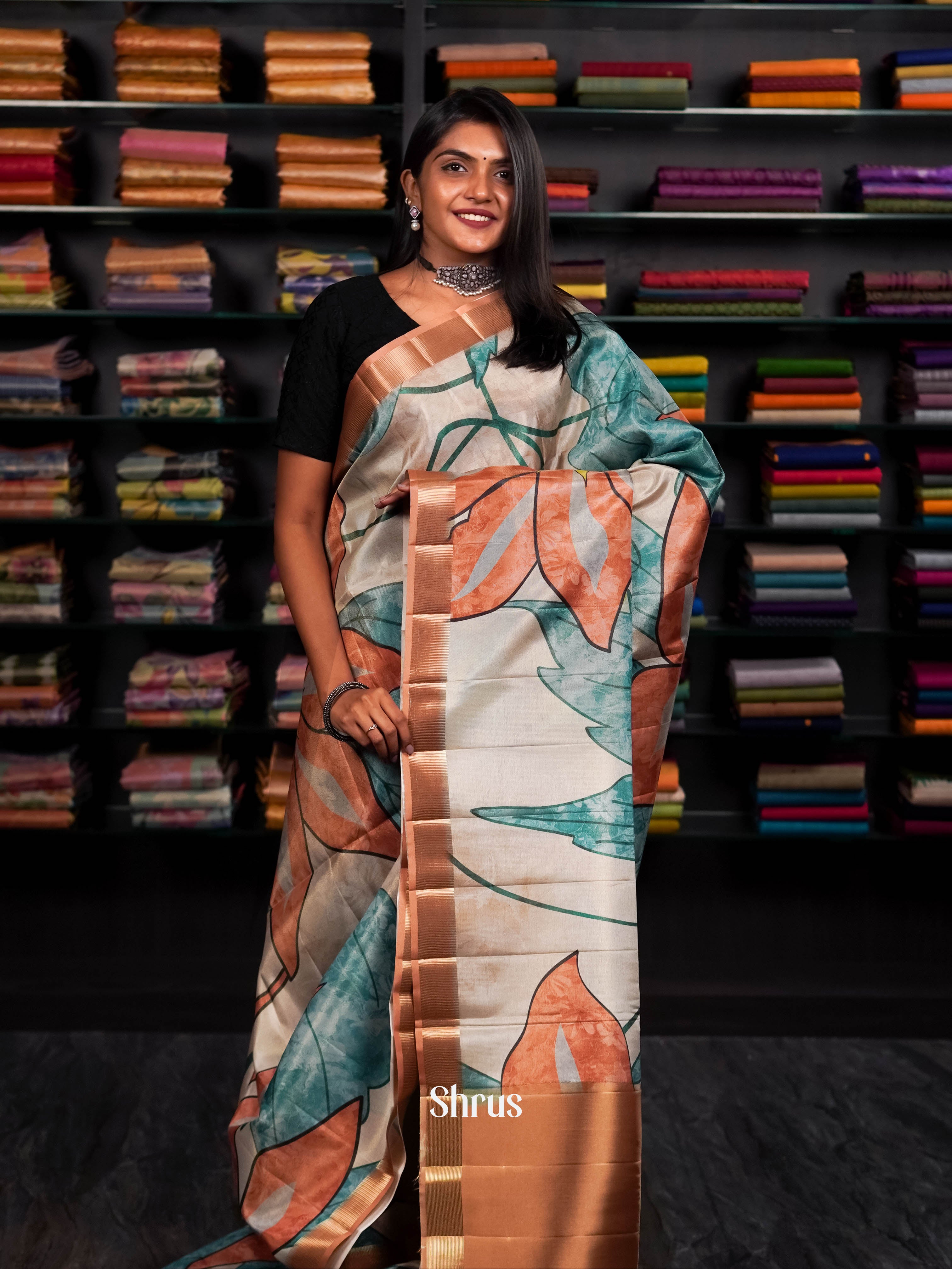 Brown & Teal - Moonga silk Saree - Shop on ShrusEternity.com