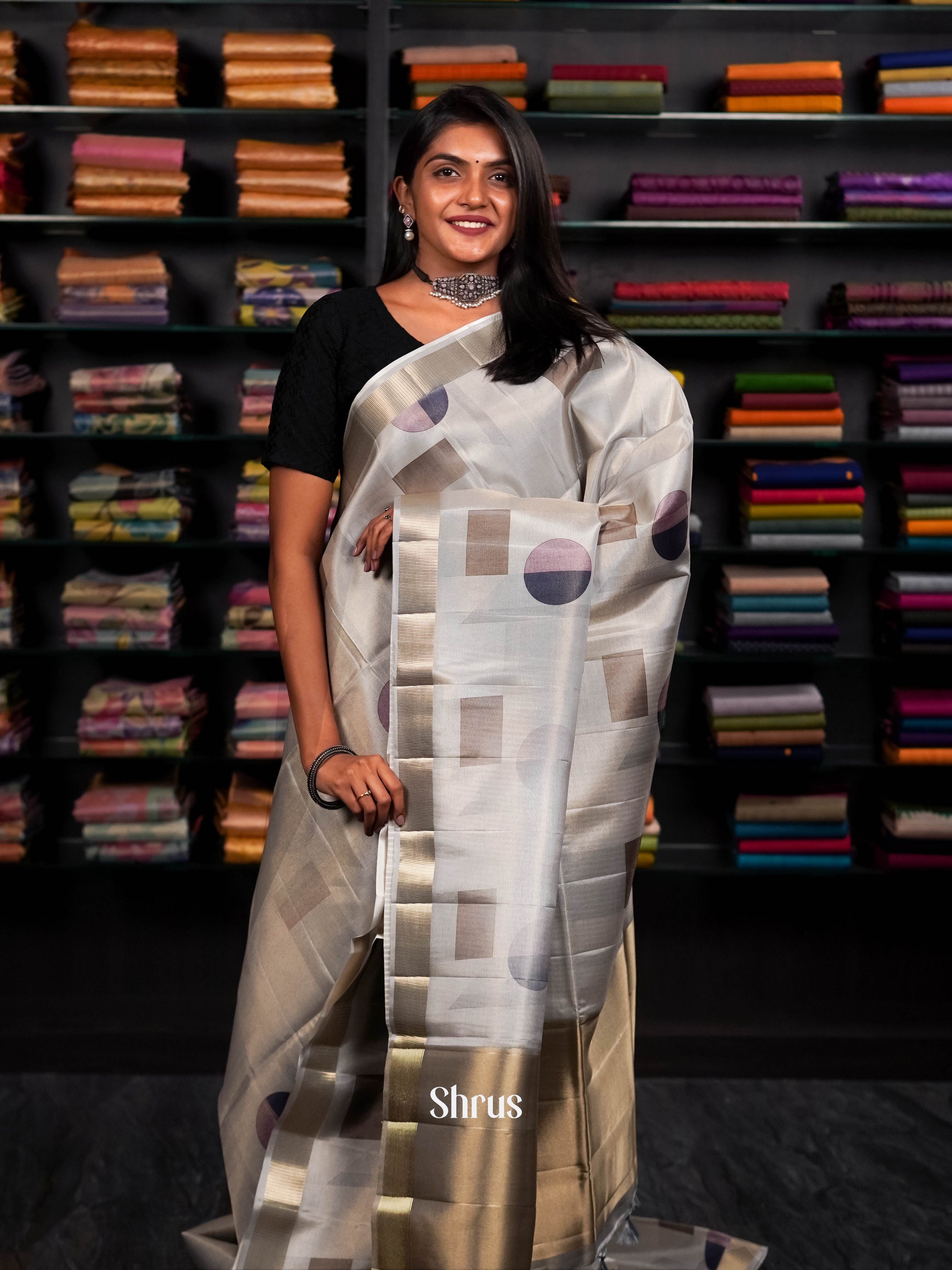 Grey & Golden Brown - Moonga silk Saree - Shop on ShrusEternity.com