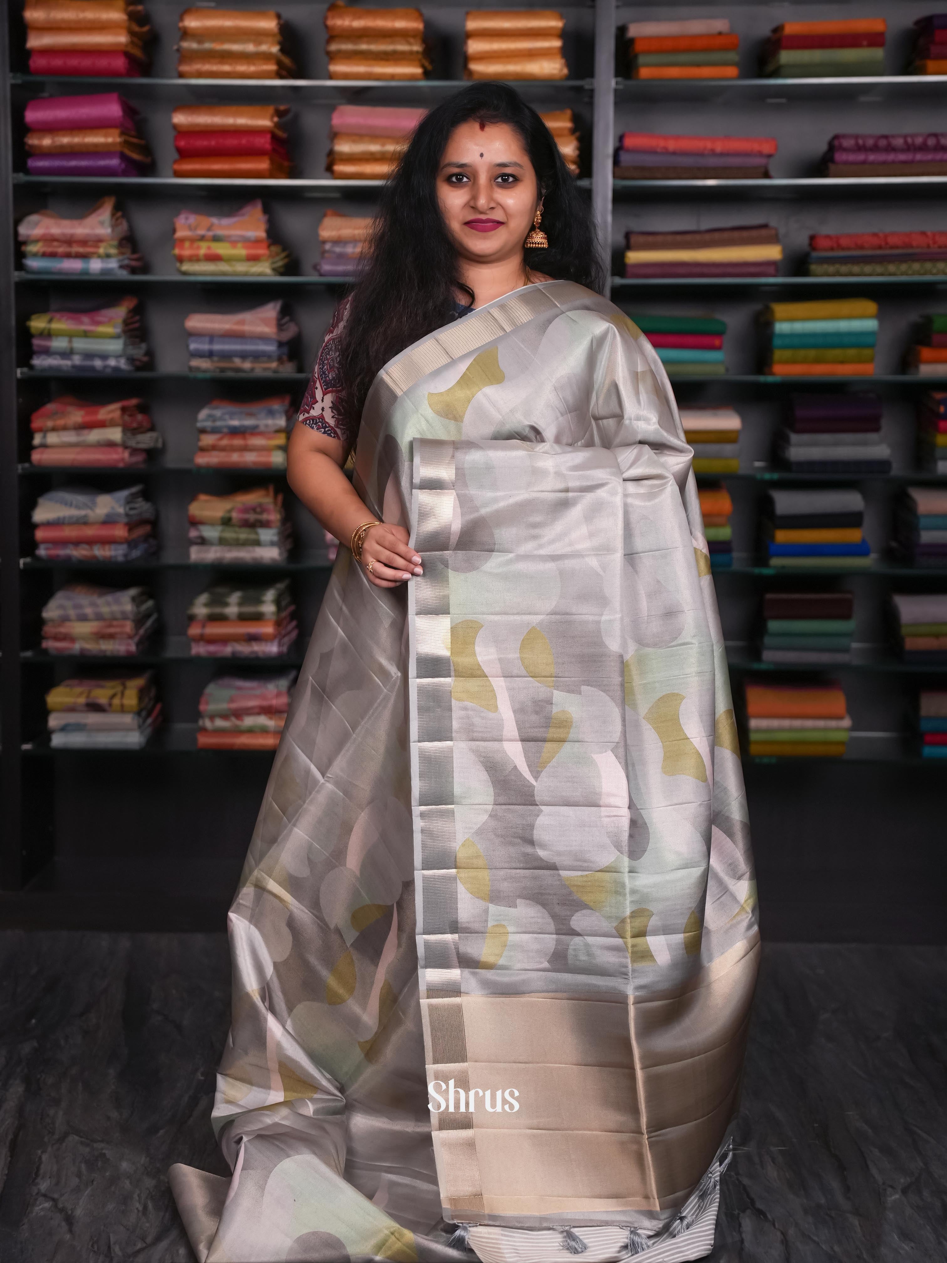 Grey - Moonga Silk Saree - Shop on ShrusEternity.com