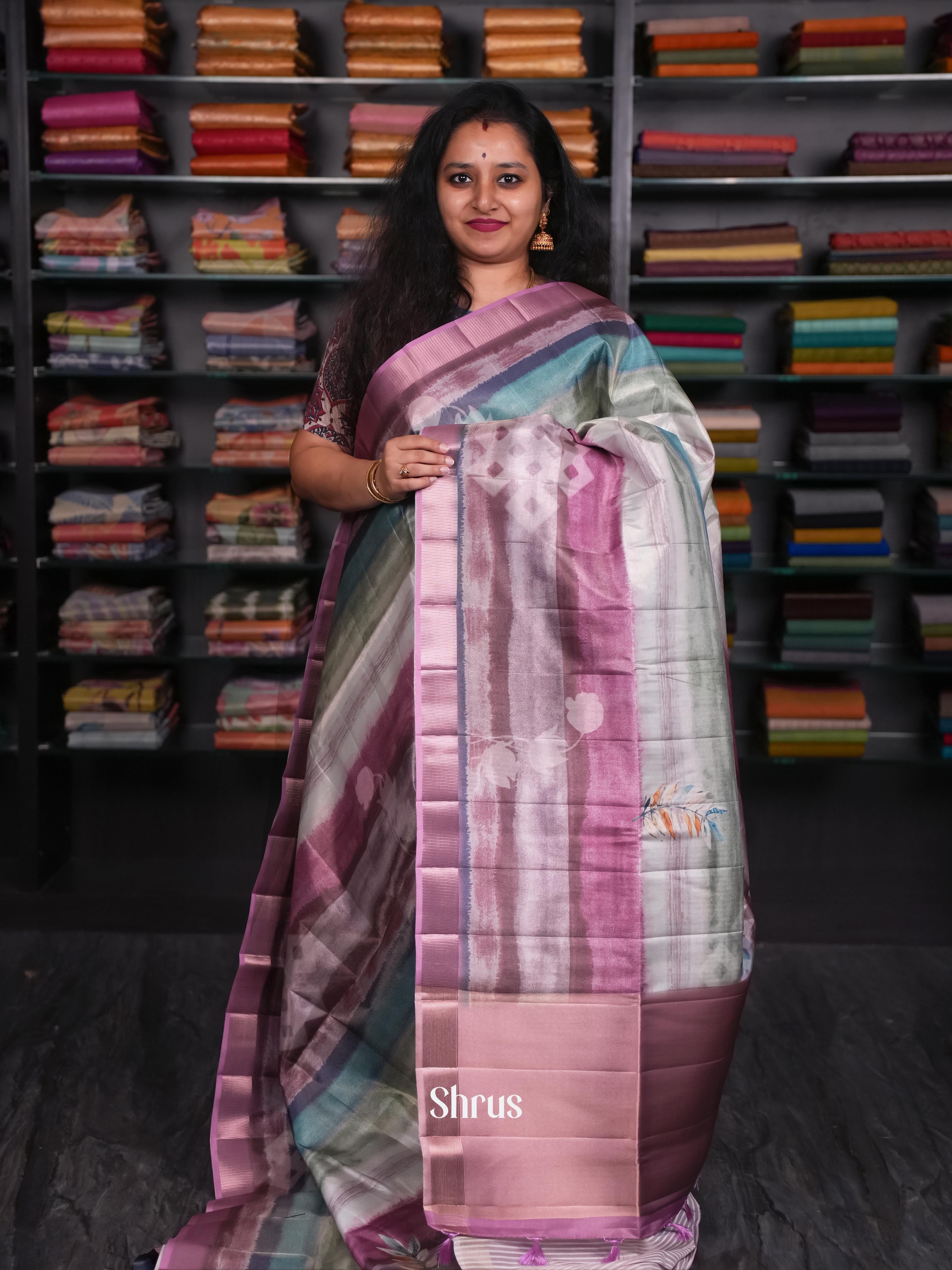 Grey & Purple - Moonga Silk Saree - Shop on ShrusEternity.com