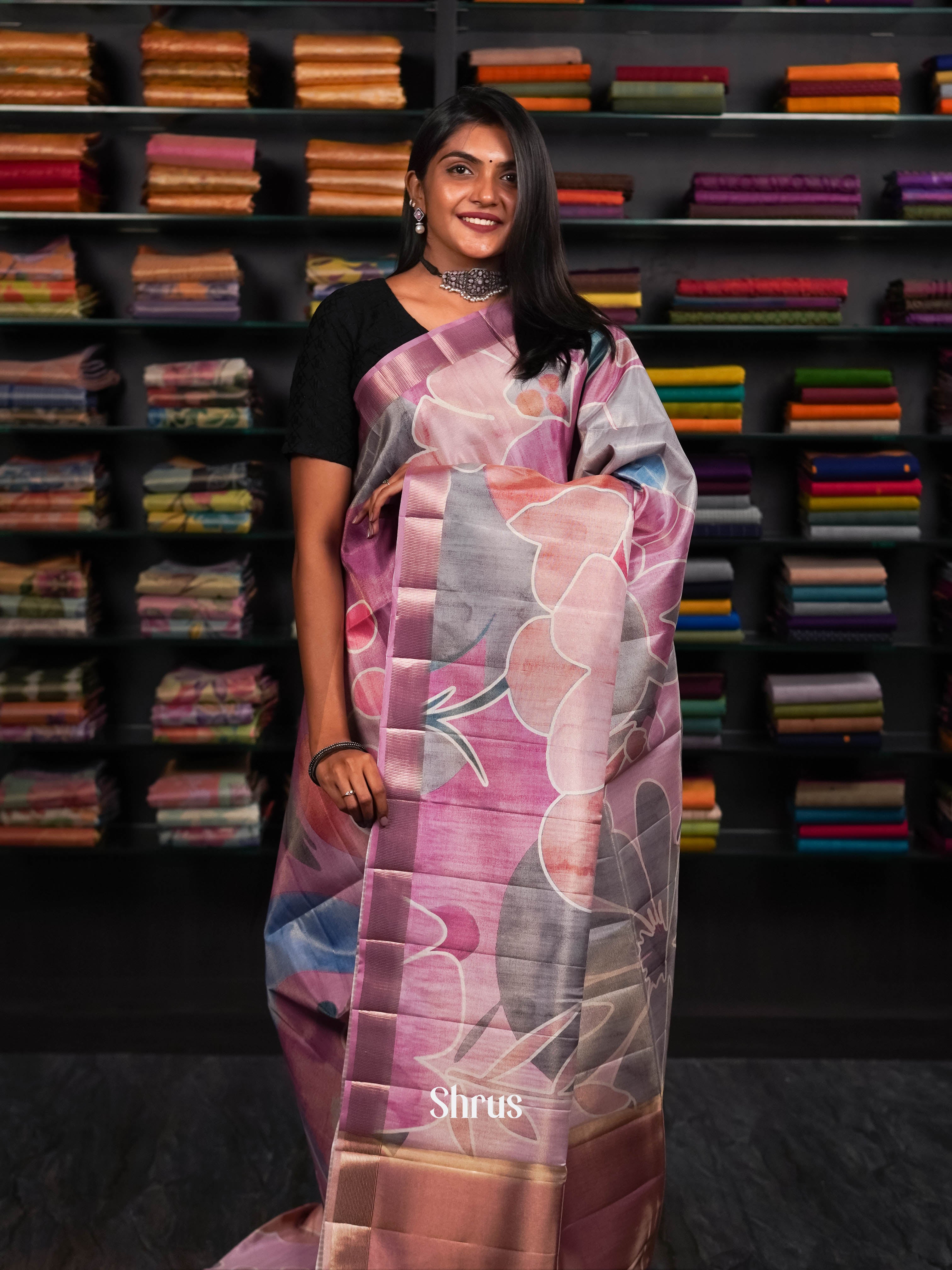 Pink & Green - Moonga silk Saree - Shop on ShrusEternity.com