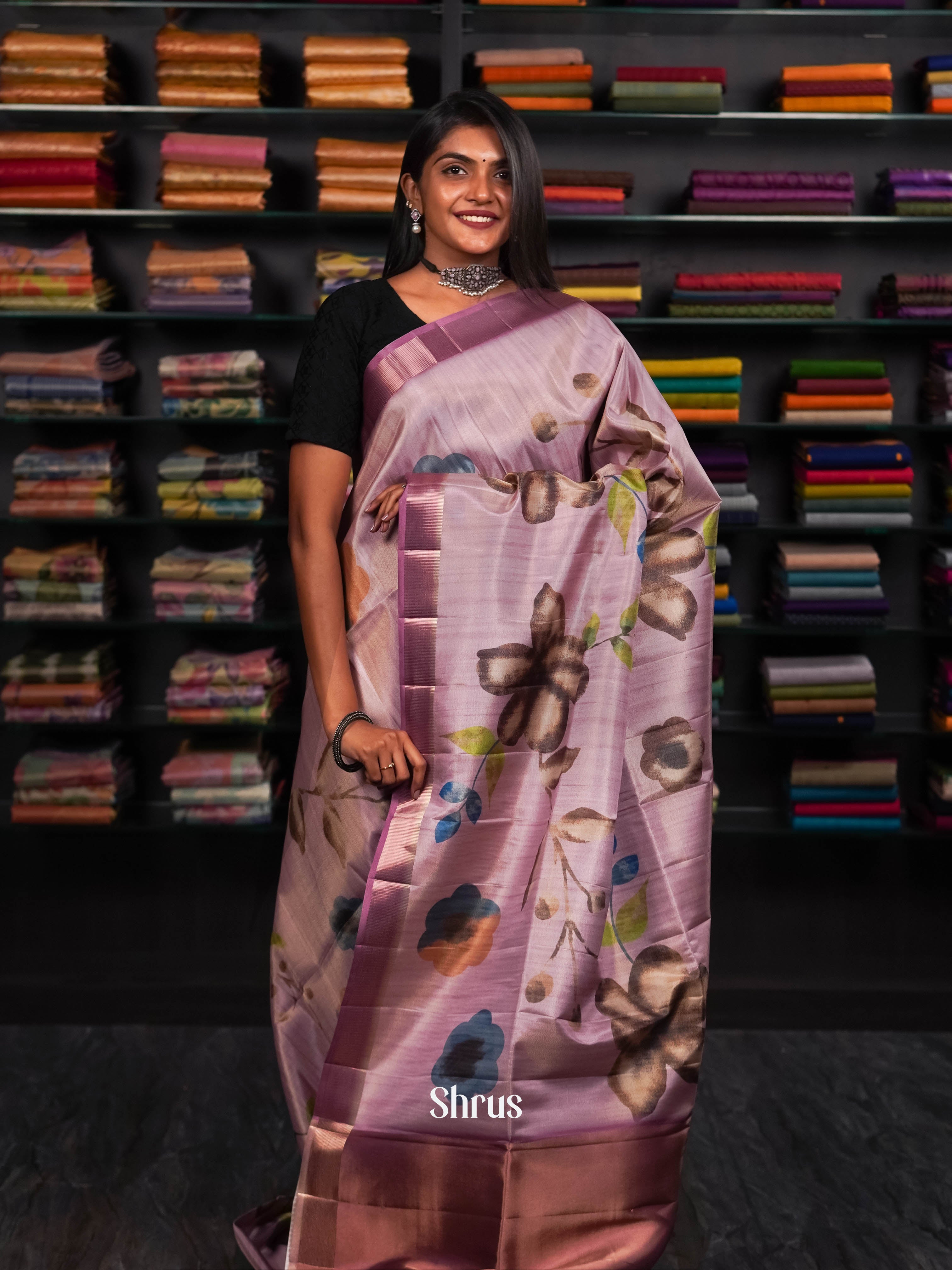 Pink & Brown - Moonga silk Saree - Shop on ShrusEternity.com