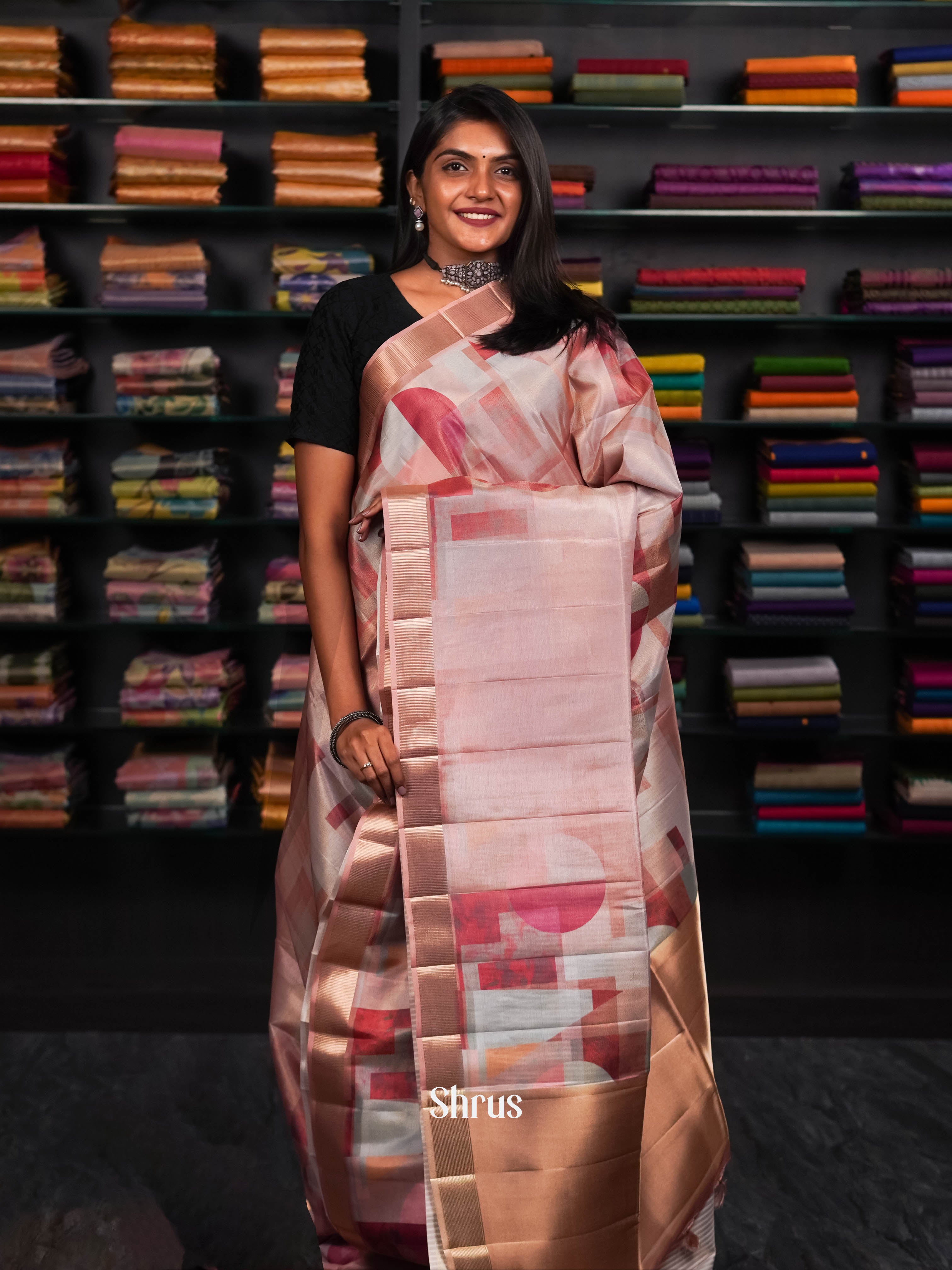 Peach & Pink - Moonga silk Saree - Shop on ShrusEternity.com