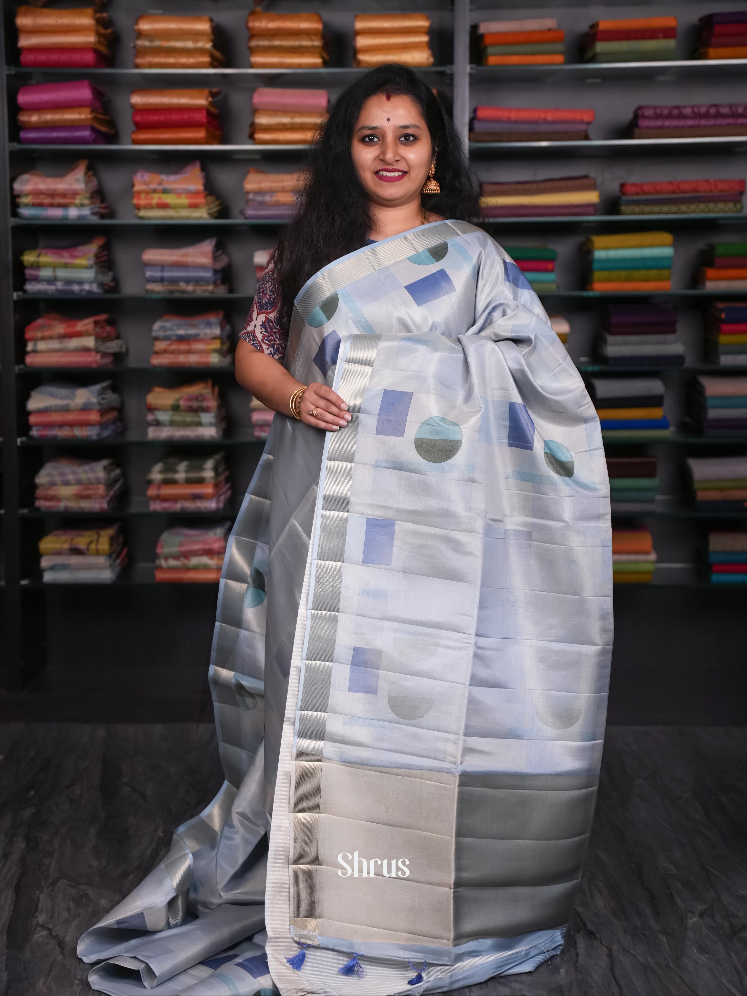 Grey - Moonga Silk Saree - Shop on ShrusEternity.com