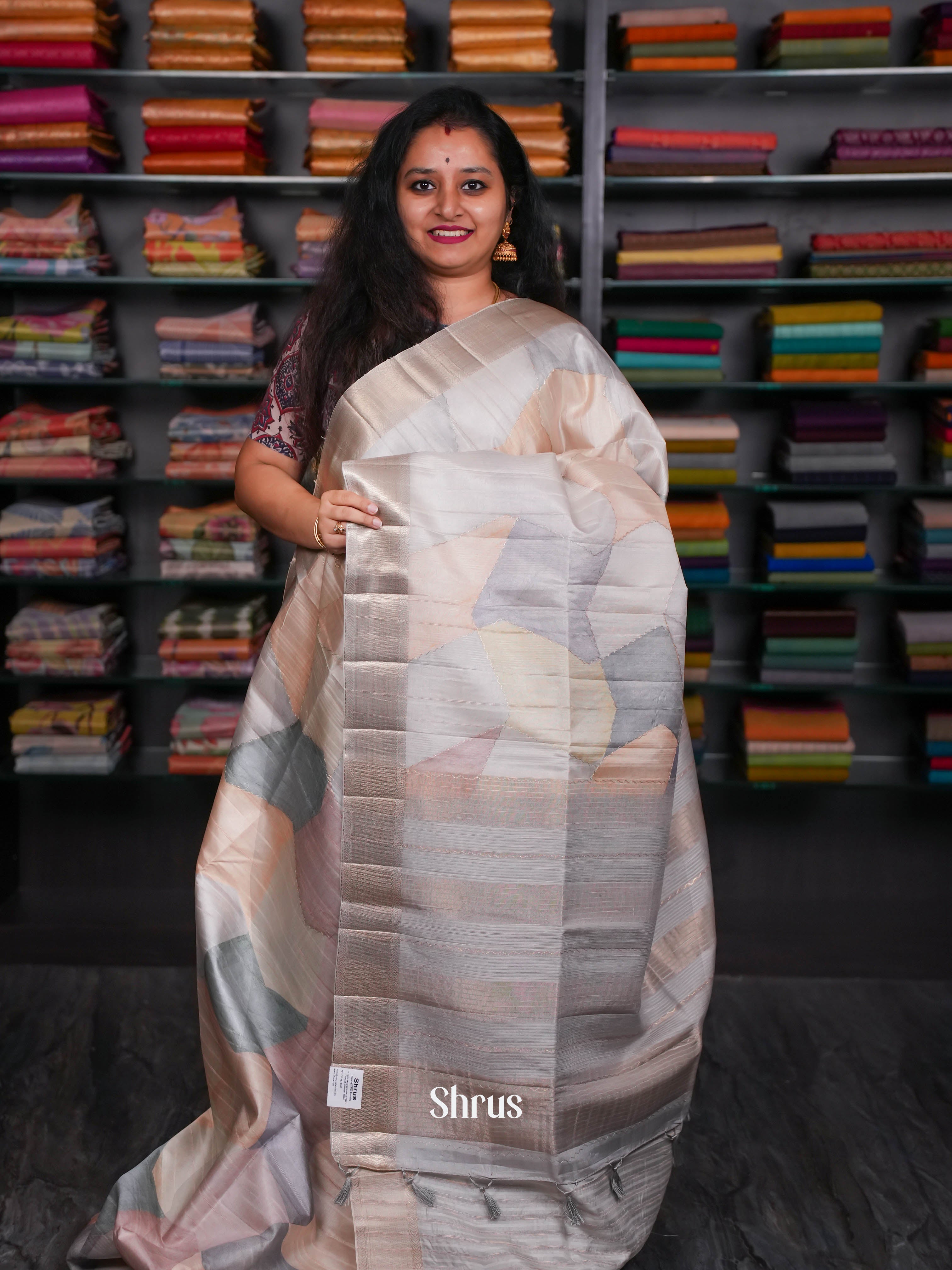 Peach & Grey - Moonga Silk Saree - Shop on ShrusEternity.com